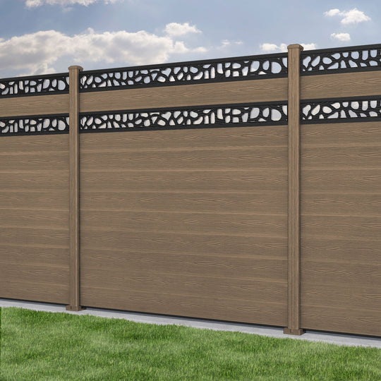 Classic Pebble Split Screen Fence Panel - Teak - with our composite posts