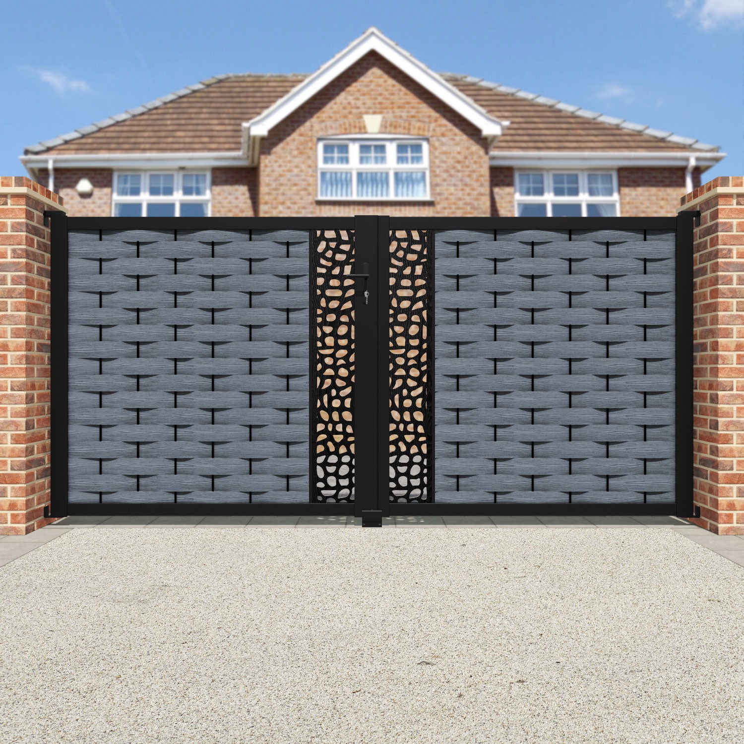 Ripple Pebble Straight Top Driveway Gate - Anthracite - Middle Screen