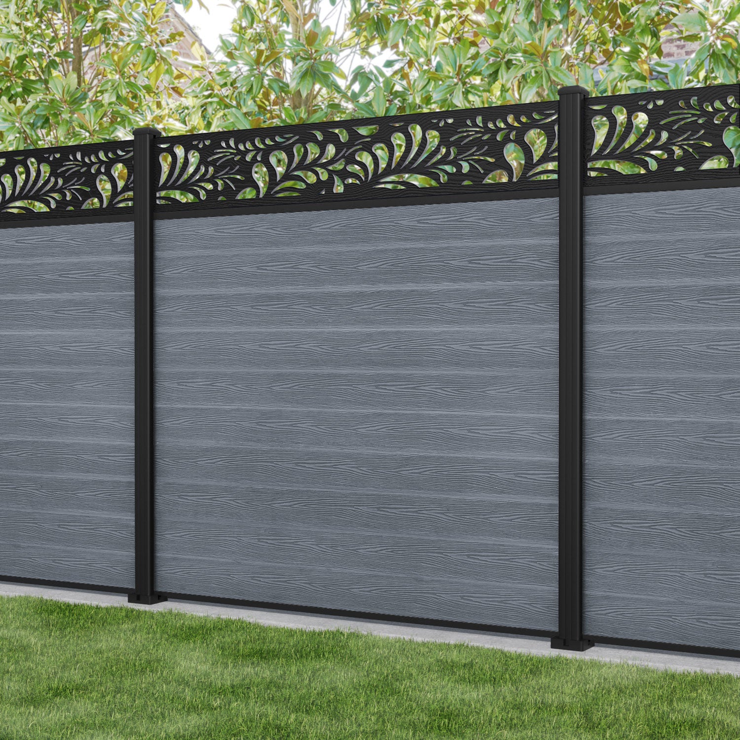 Classic Petal Fence Panel - Anthracite - with our aluminium posts