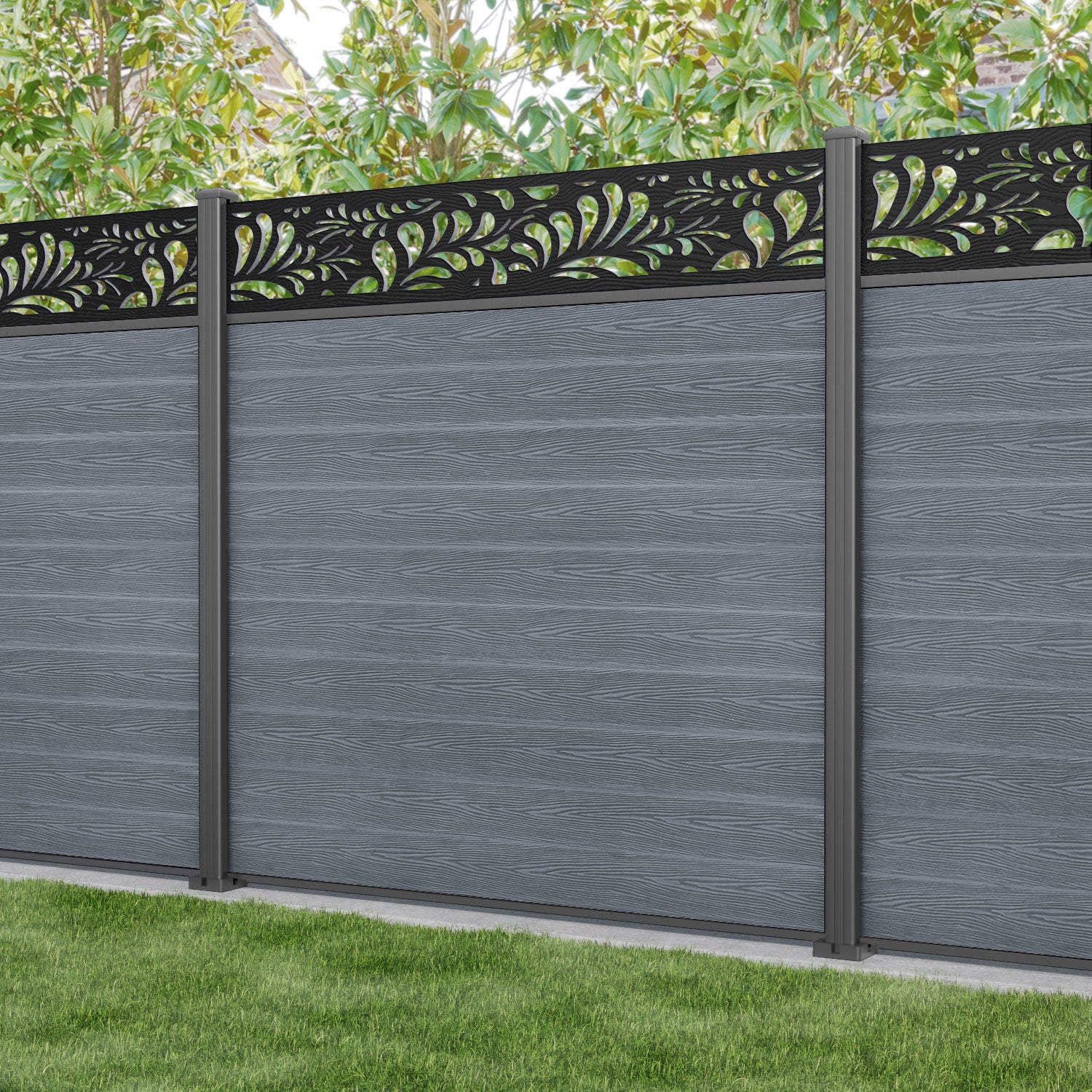Classic Petal Fence Panel - Anthracite - with our aluminium posts