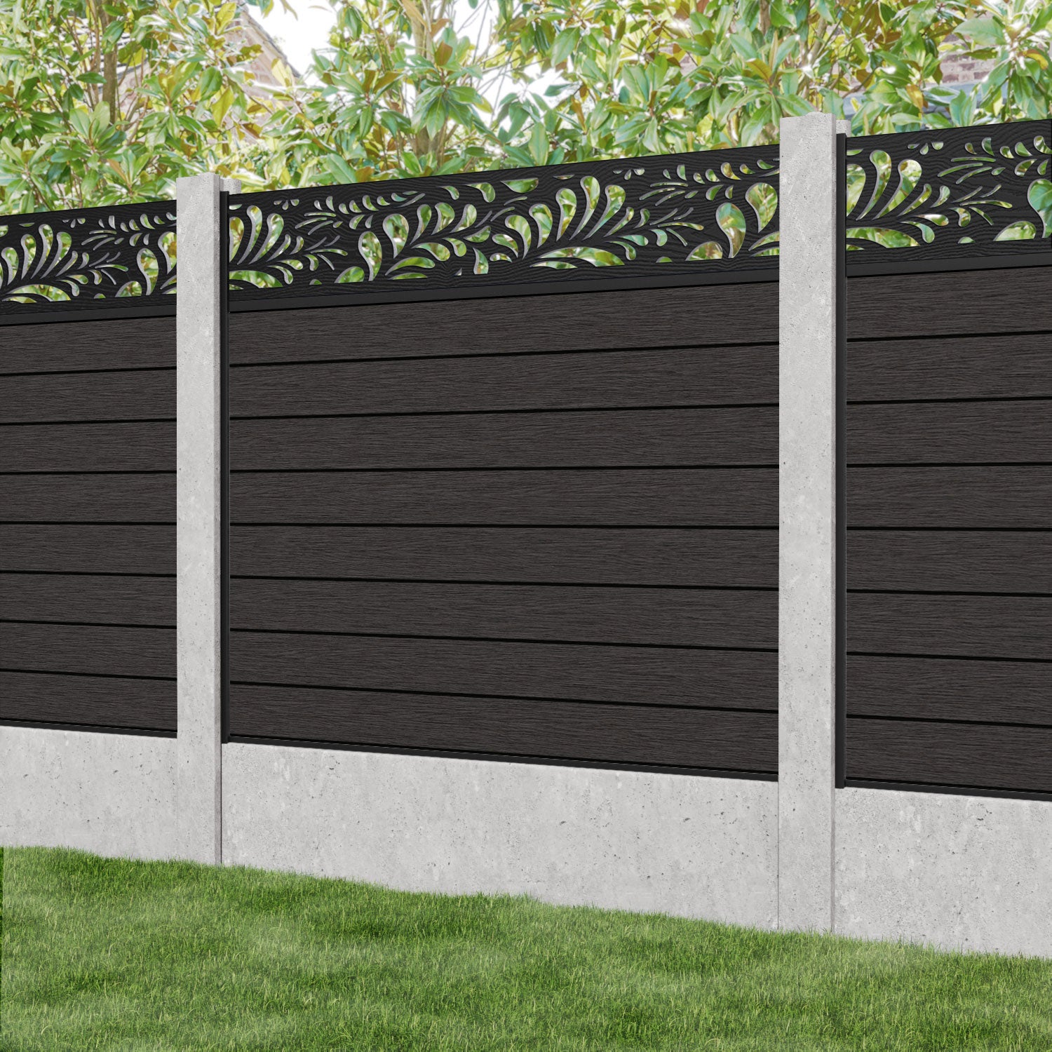 Fusion Petal Fence Panel - Dark Oak - for existing concrete posts