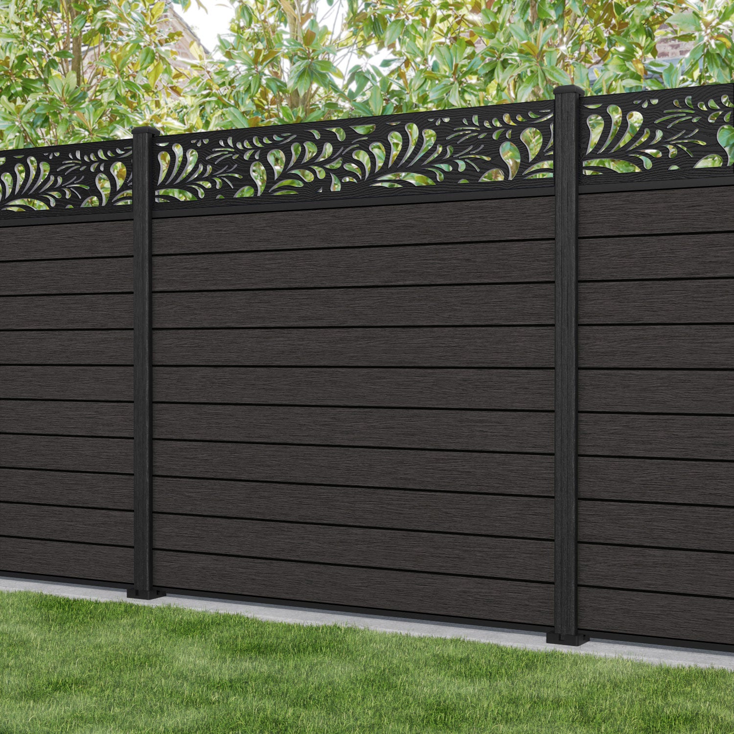 Fusion Petal Fence Panel - Dark Oak - with our composite posts