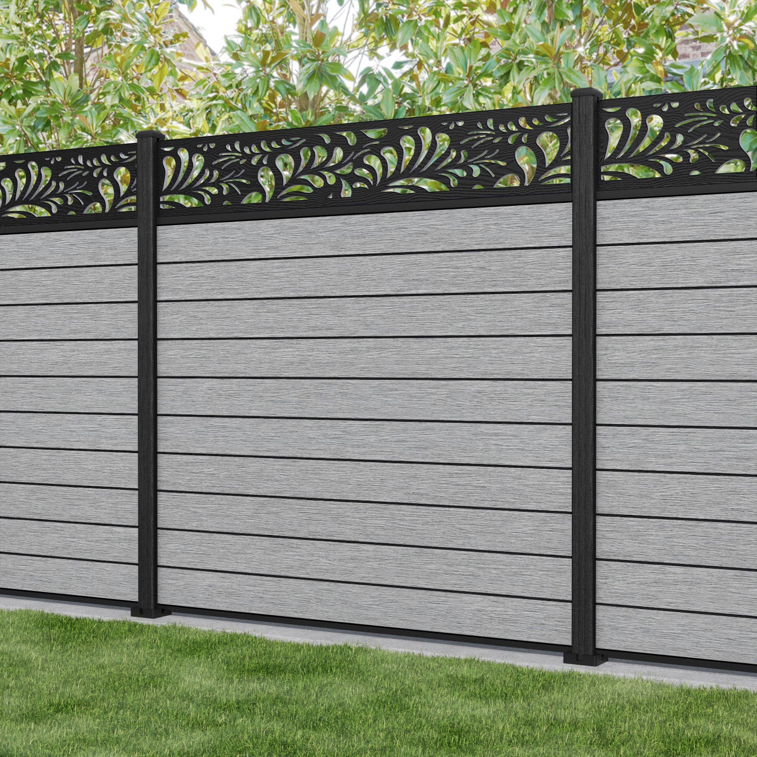 Fusion Petal Fence Panel - Light Grey - with our composite posts