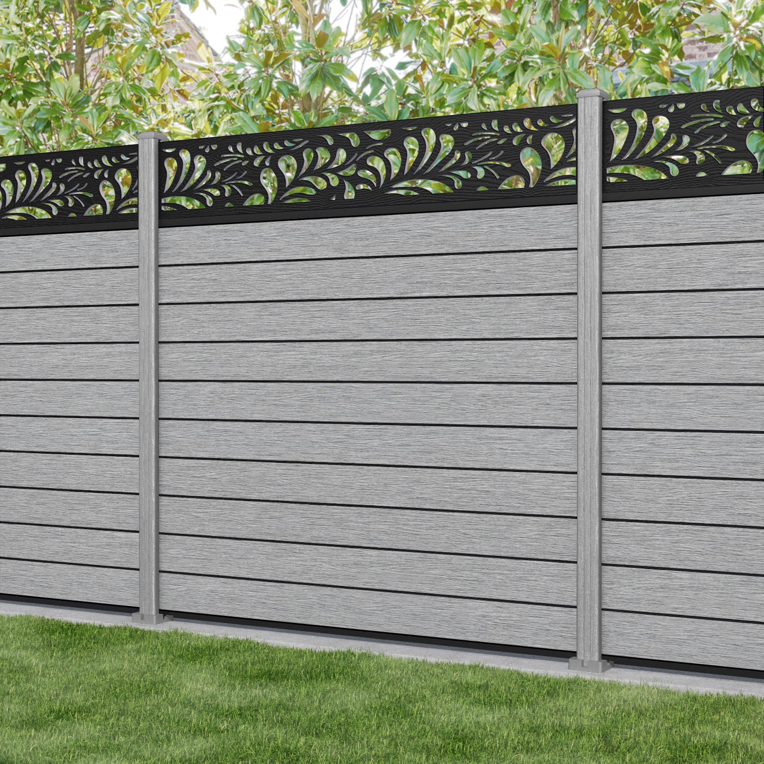 Fusion Petal Fence Panel - Light Grey - with our composite posts