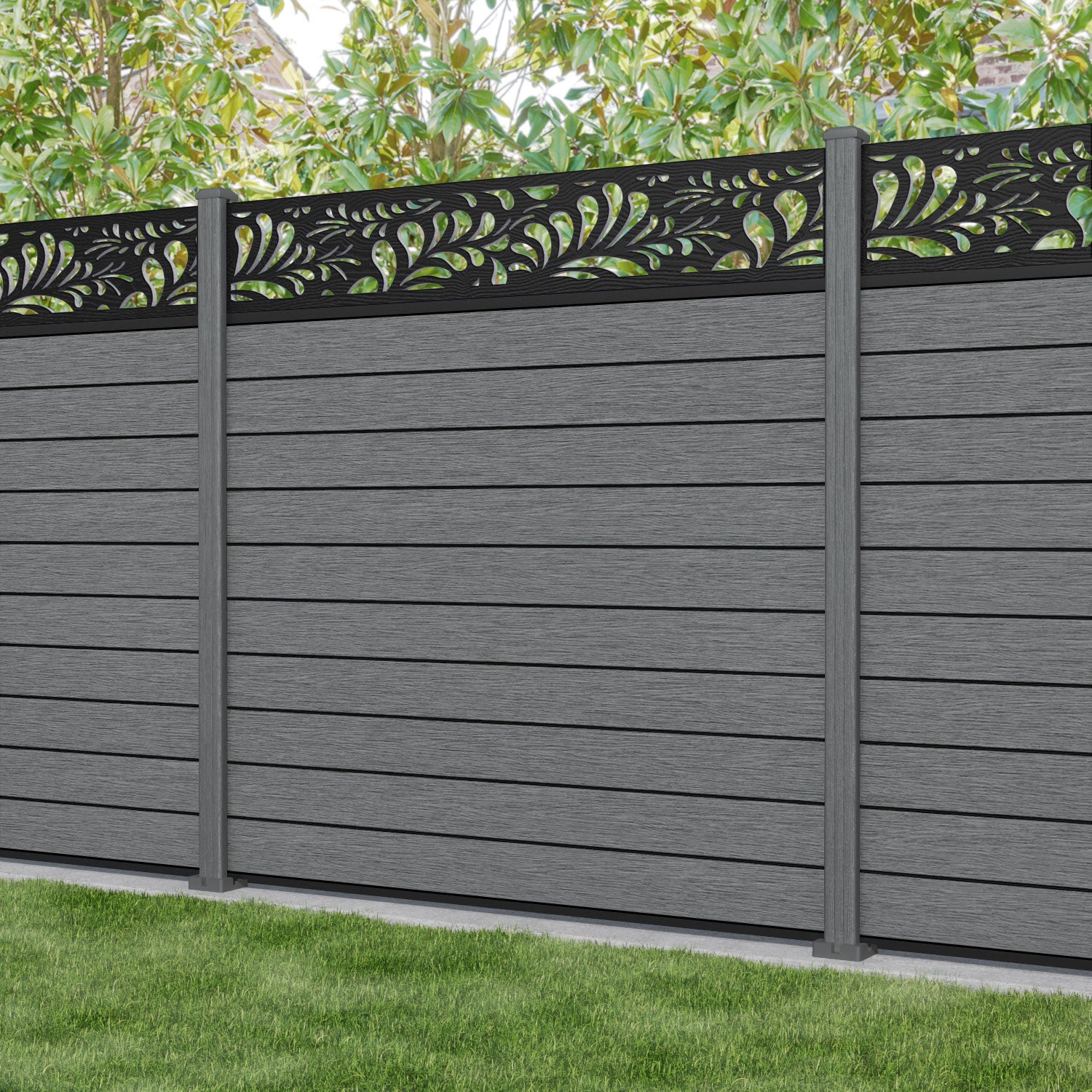 Fusion Petal Fence Panel - Mid Grey - with our composite posts