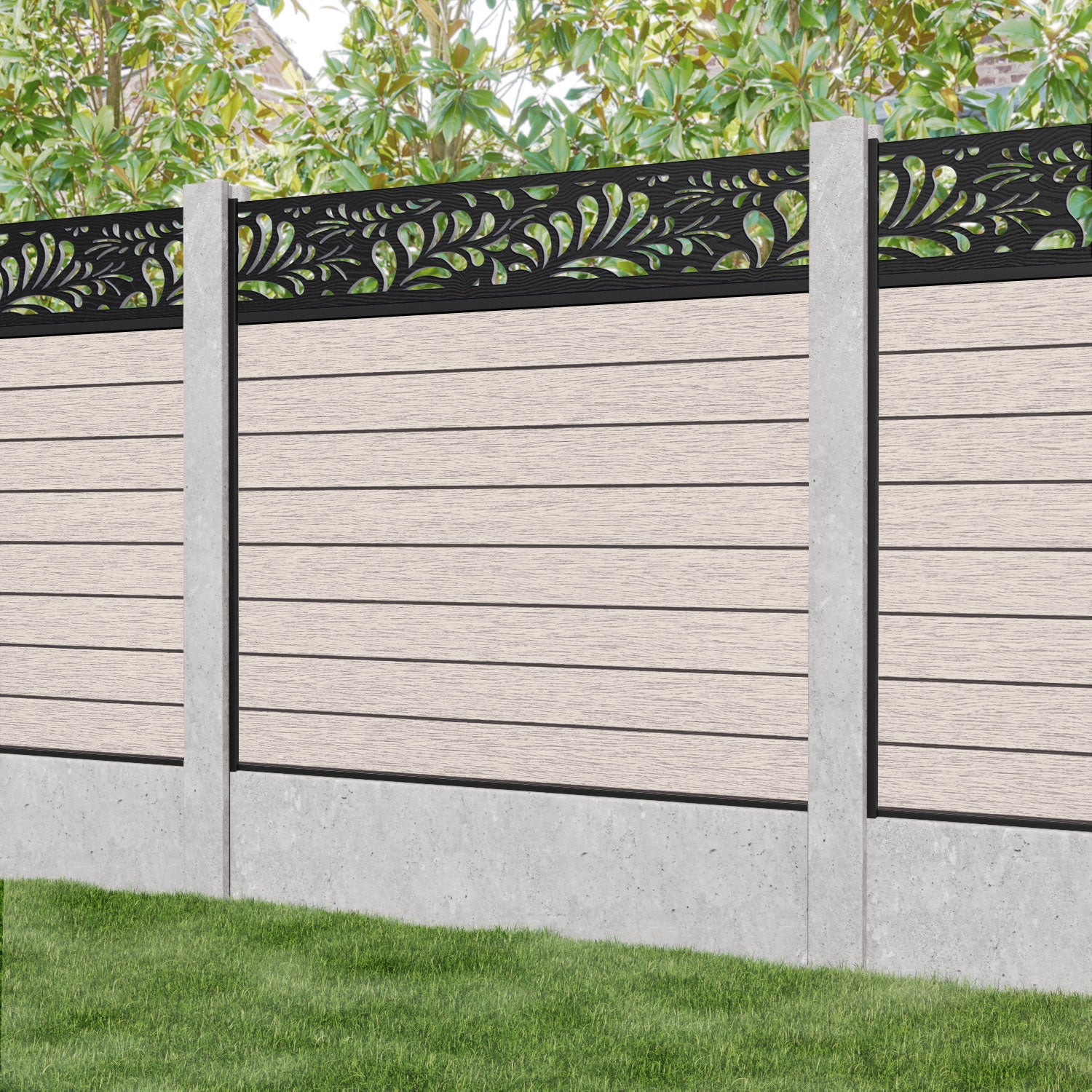Fusion Petal Fence Panel - Mid Stone - for existing concrete posts