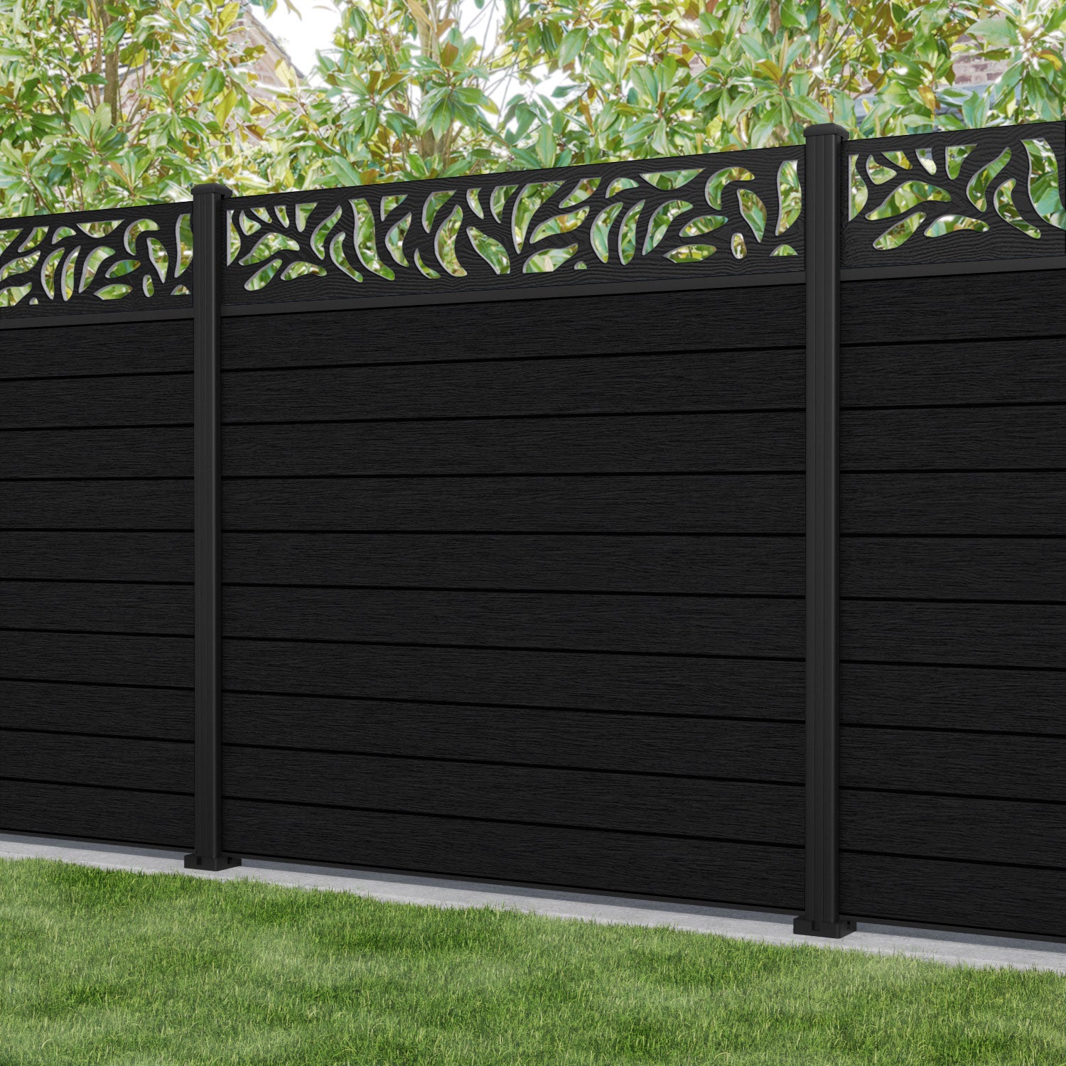 Fusion Plume Fence Panel - Black - with our aluminium posts