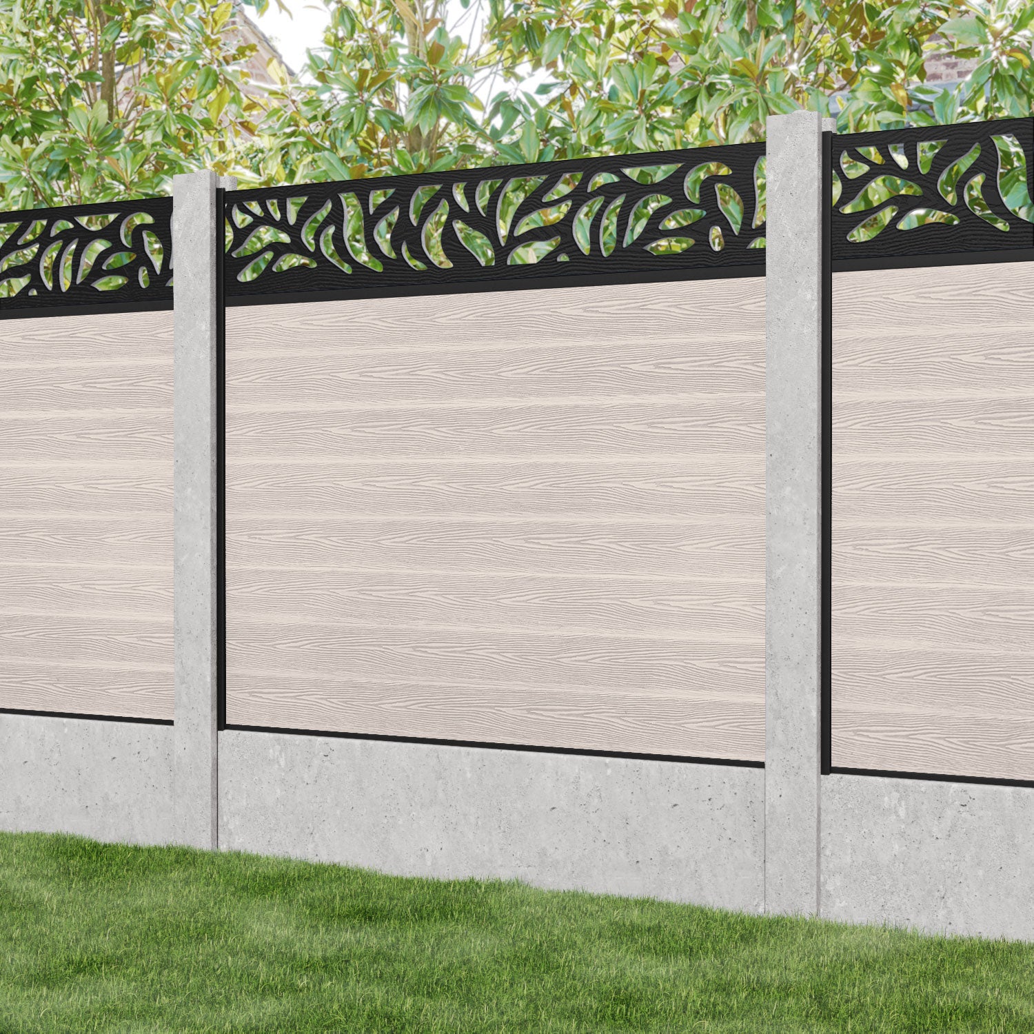 Classic Plume Fence Panel - Mid Stone - for existing concrete posts
