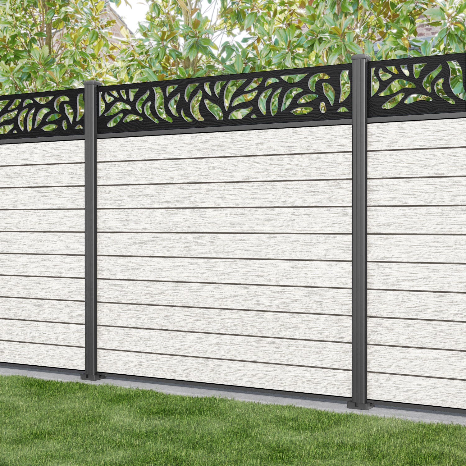 Fusion Plume Fence Panel - Light Stone - with our aluminium posts