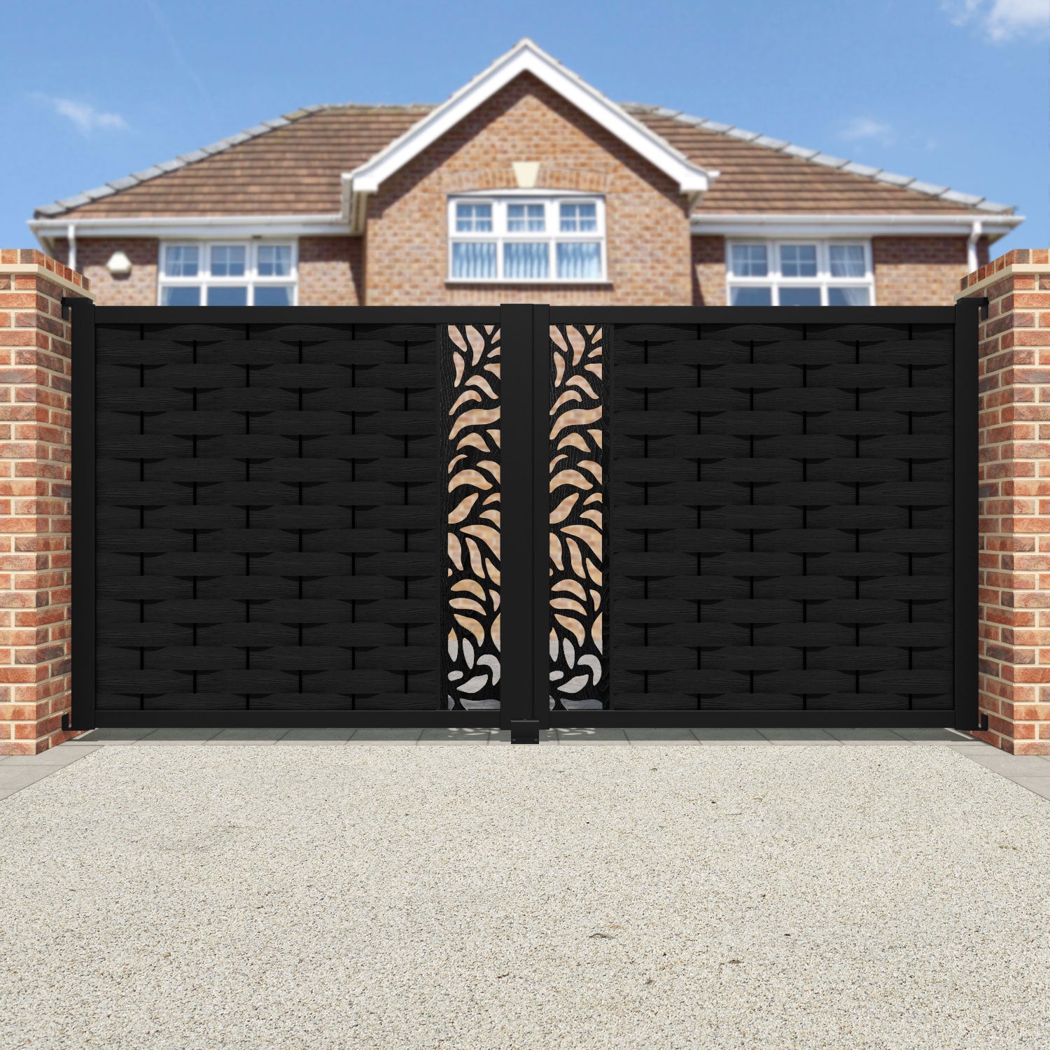 Ripple Plume Straight Top Driveway Gate - Black - Middle Screen