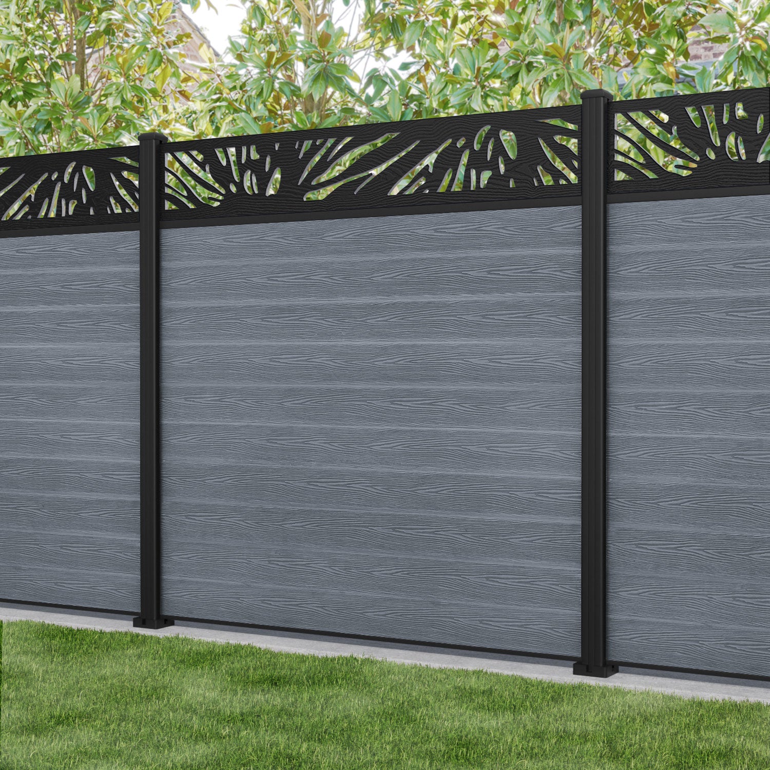 Classic Poppy Fence Panel - Anthracite - with our aluminium posts