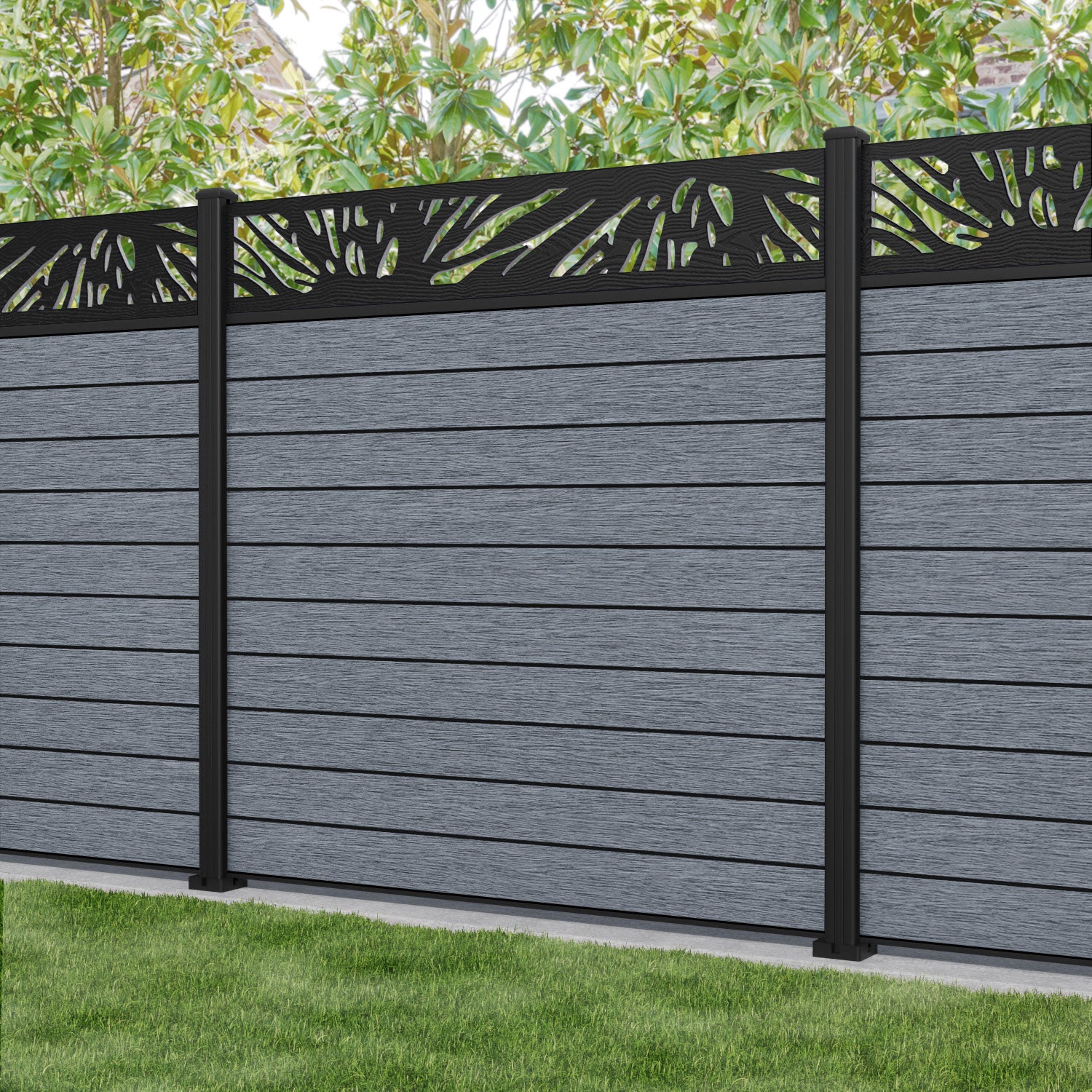 Fusion Poppy Fence Panel - Anthracite - with our aluminium posts