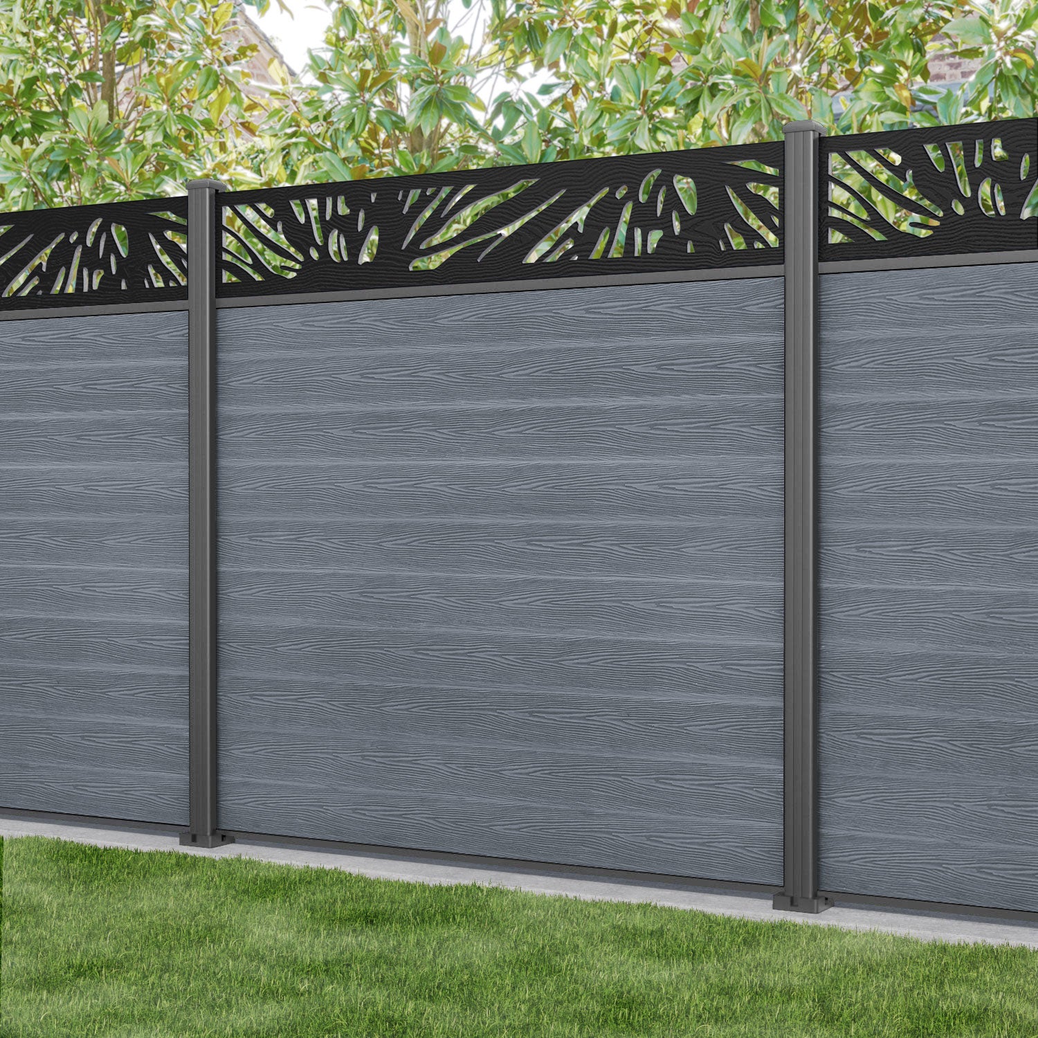 Classic Poppy Fence Panel - Anthracite - with our aluminium posts