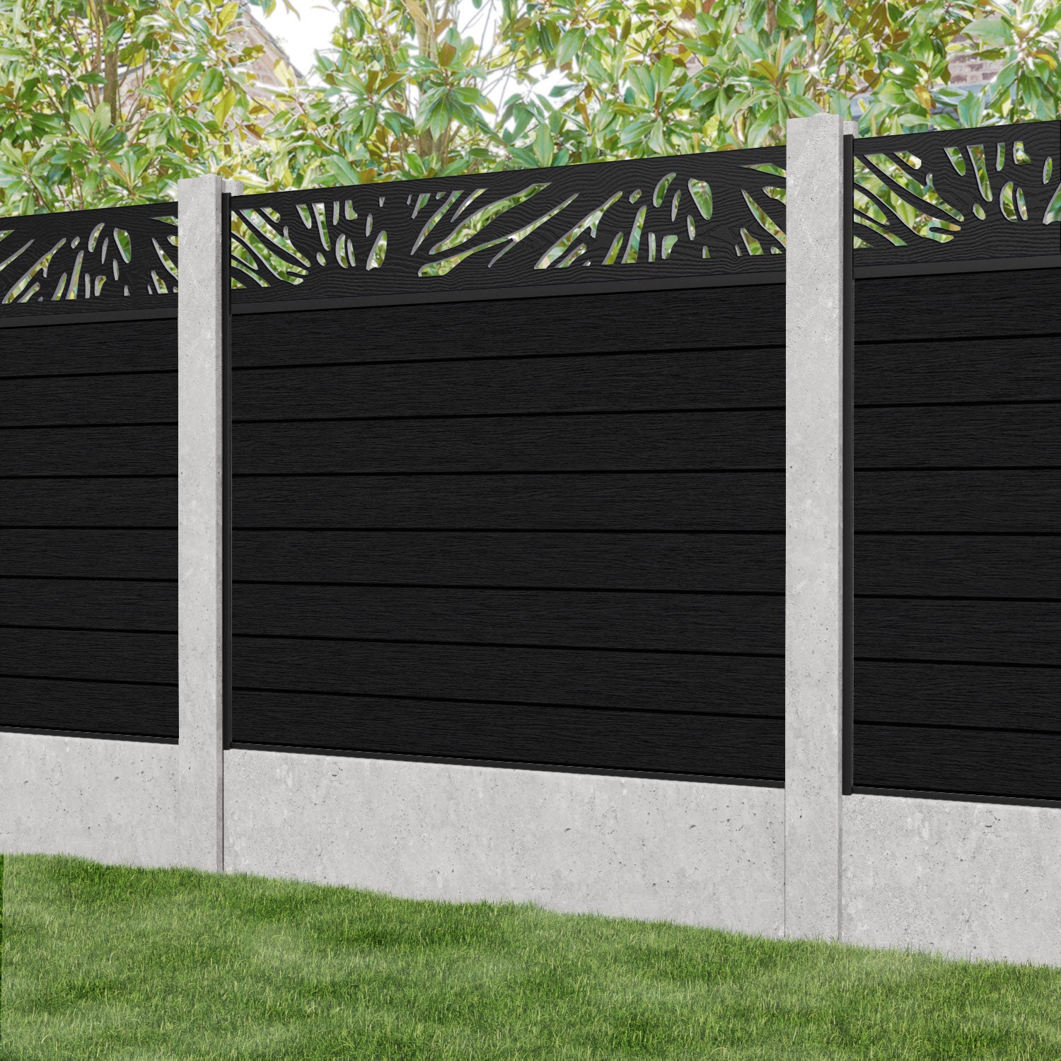 Fusion Poppy Fence Panel - Black - for existing concrete posts