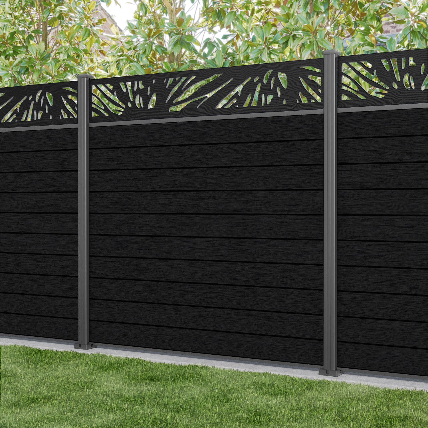 Fusion Poppy Fence Panel - Black - with our aluminium posts