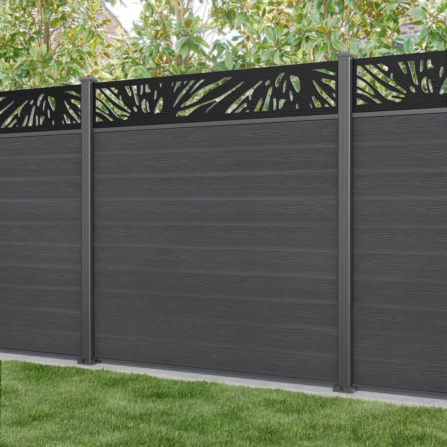 Classic Poppy Fence Panel - Dark Grey - with our aluminium posts