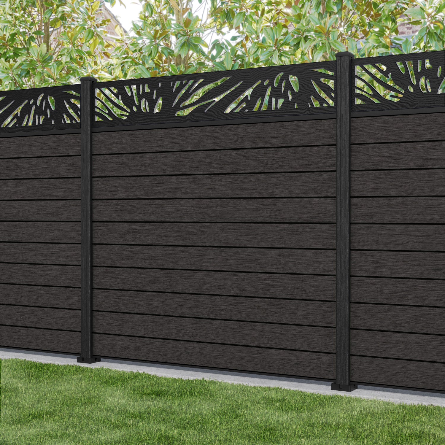 Fusion Poppy Fence Panel - Dark Oak - with our composite posts