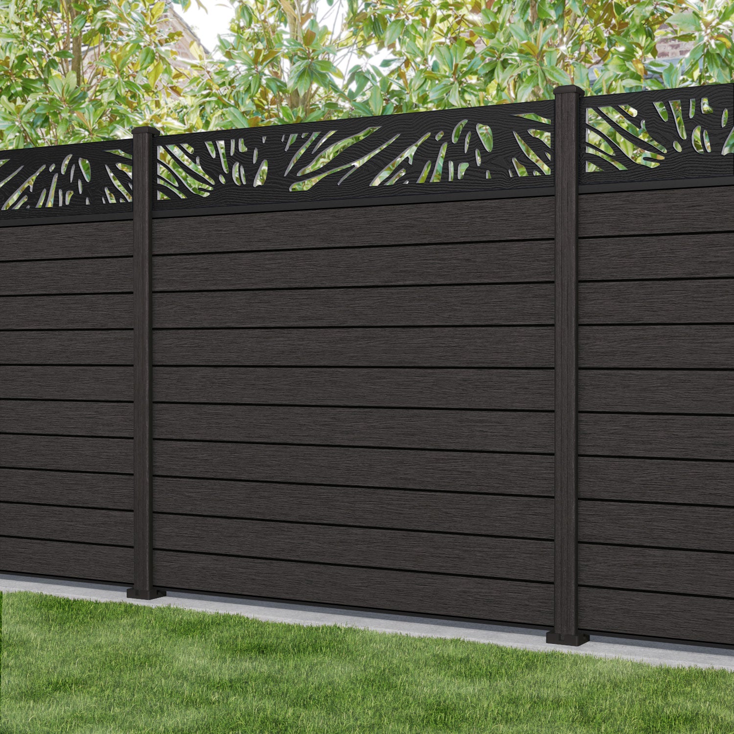 Fusion Poppy Fence Panel - Dark Oak - with our composite posts