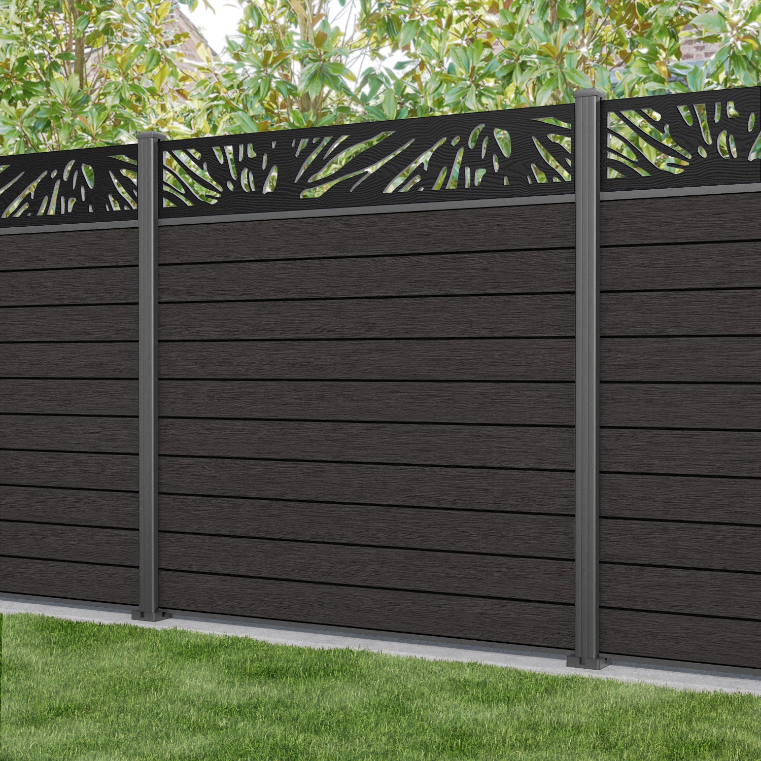 Fusion Poppy Fence Panel - Dark Oak - with our aluminium posts