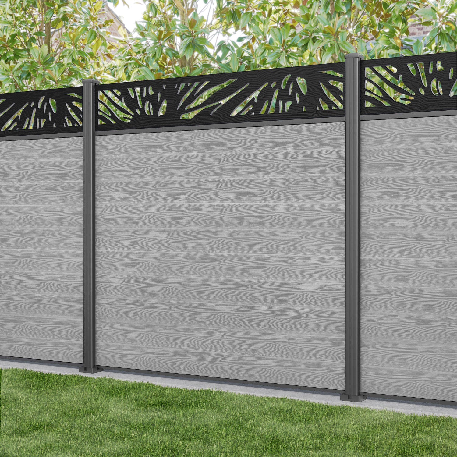 Classic Poppy Fence Panel - Light Grey - with our aluminium posts