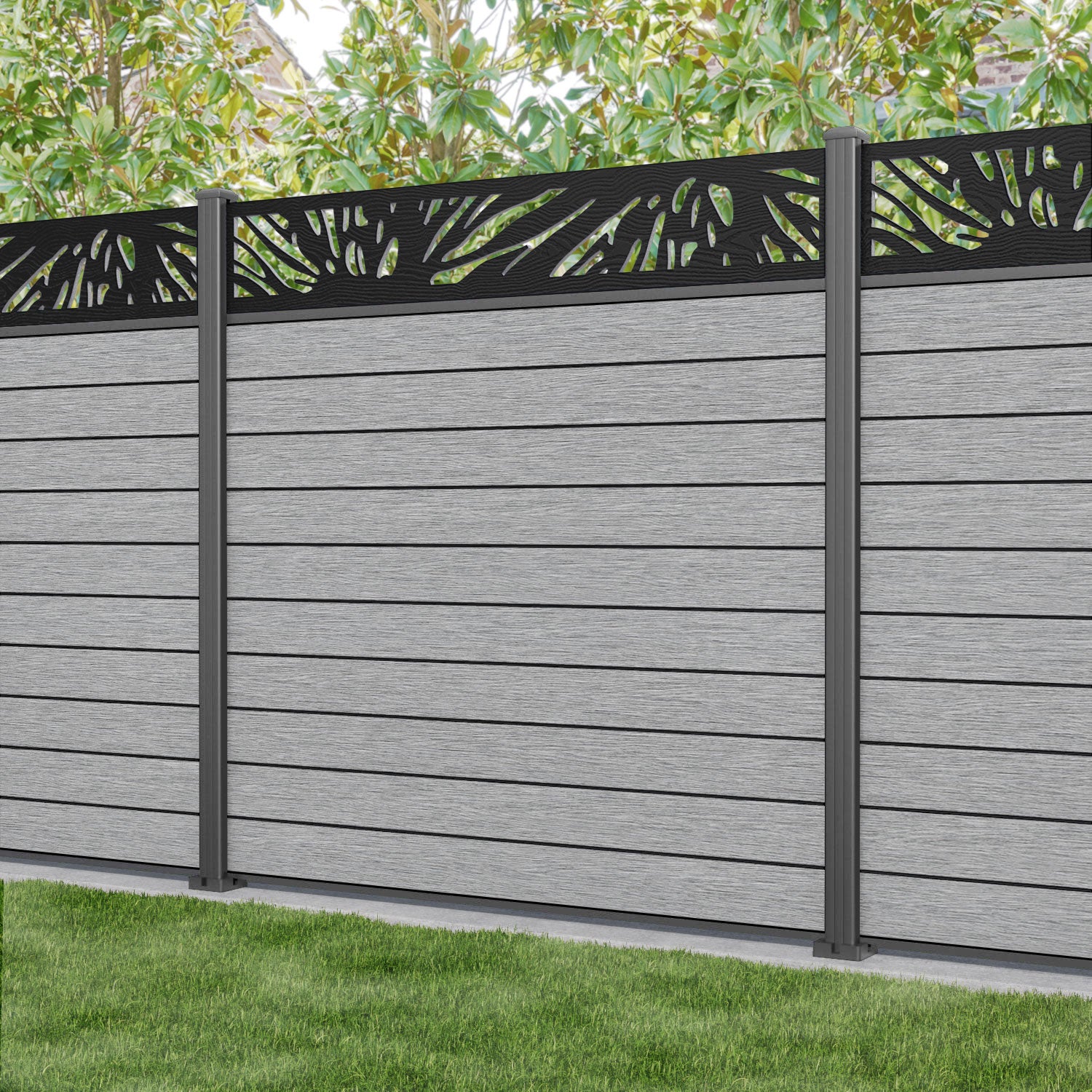 Fusion Poppy Fence Panel - Light Grey - with our aluminium posts