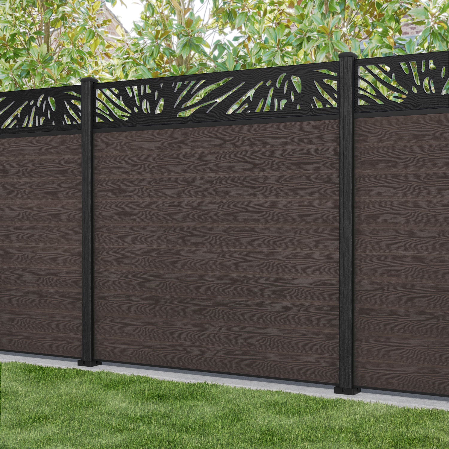 Classic Poppy Fence Panel - Mid Brown - with our composite posts