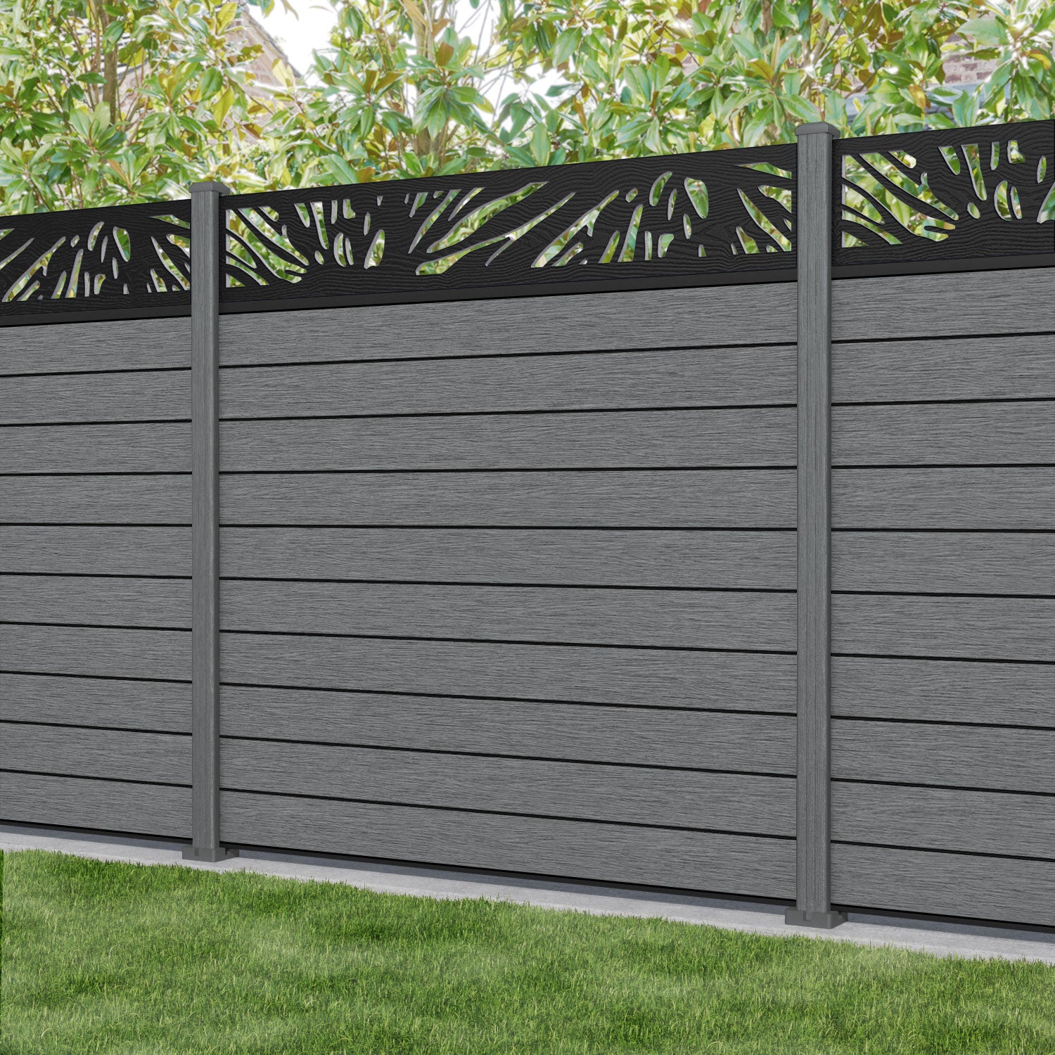 Fusion Poppy Fence Panel - Mid Grey - with our composite posts