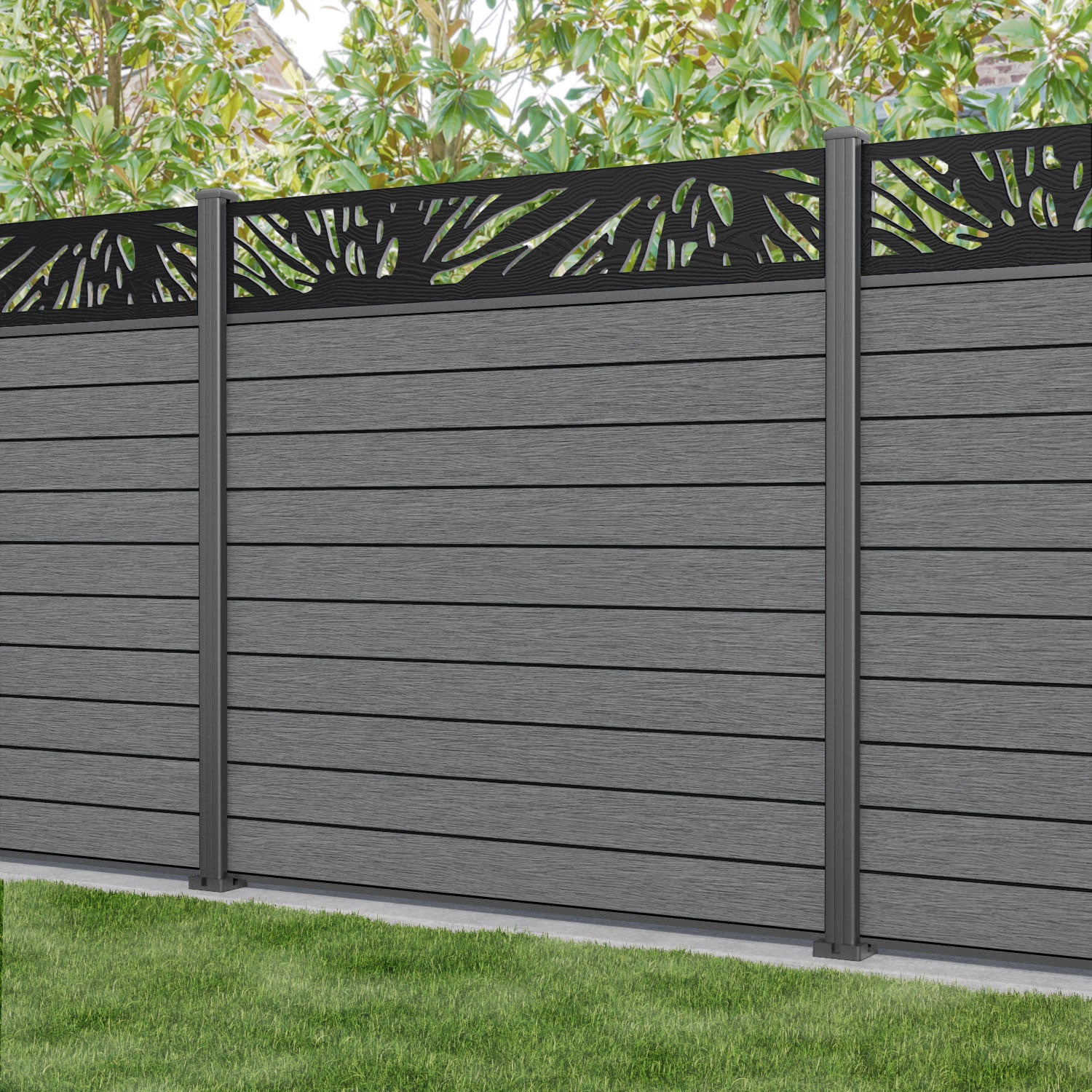 Fusion Poppy Fence Panel - Mid Grey - with our aluminium posts