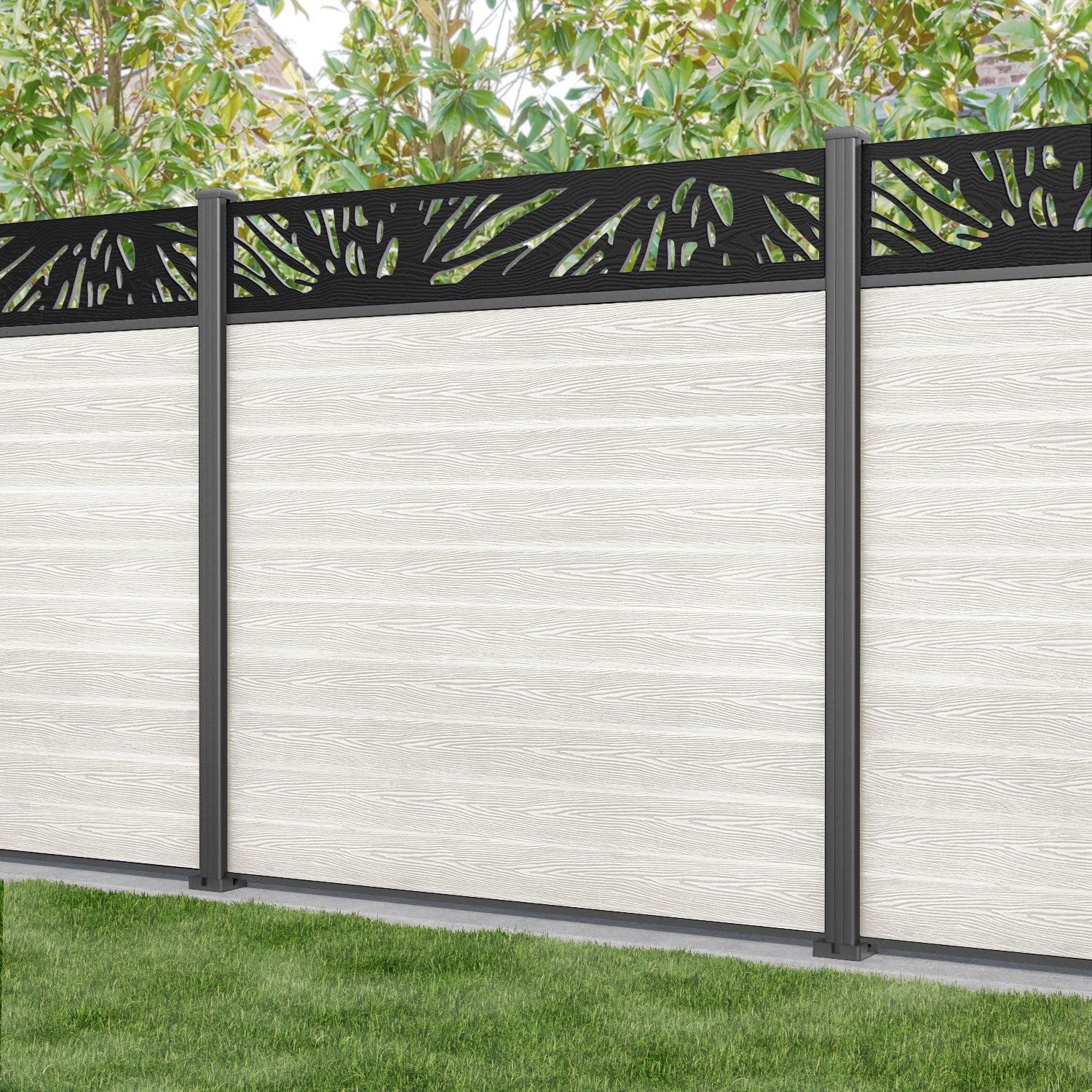 Classic Poppy Fence Panel - Light Stone - with our aluminium posts