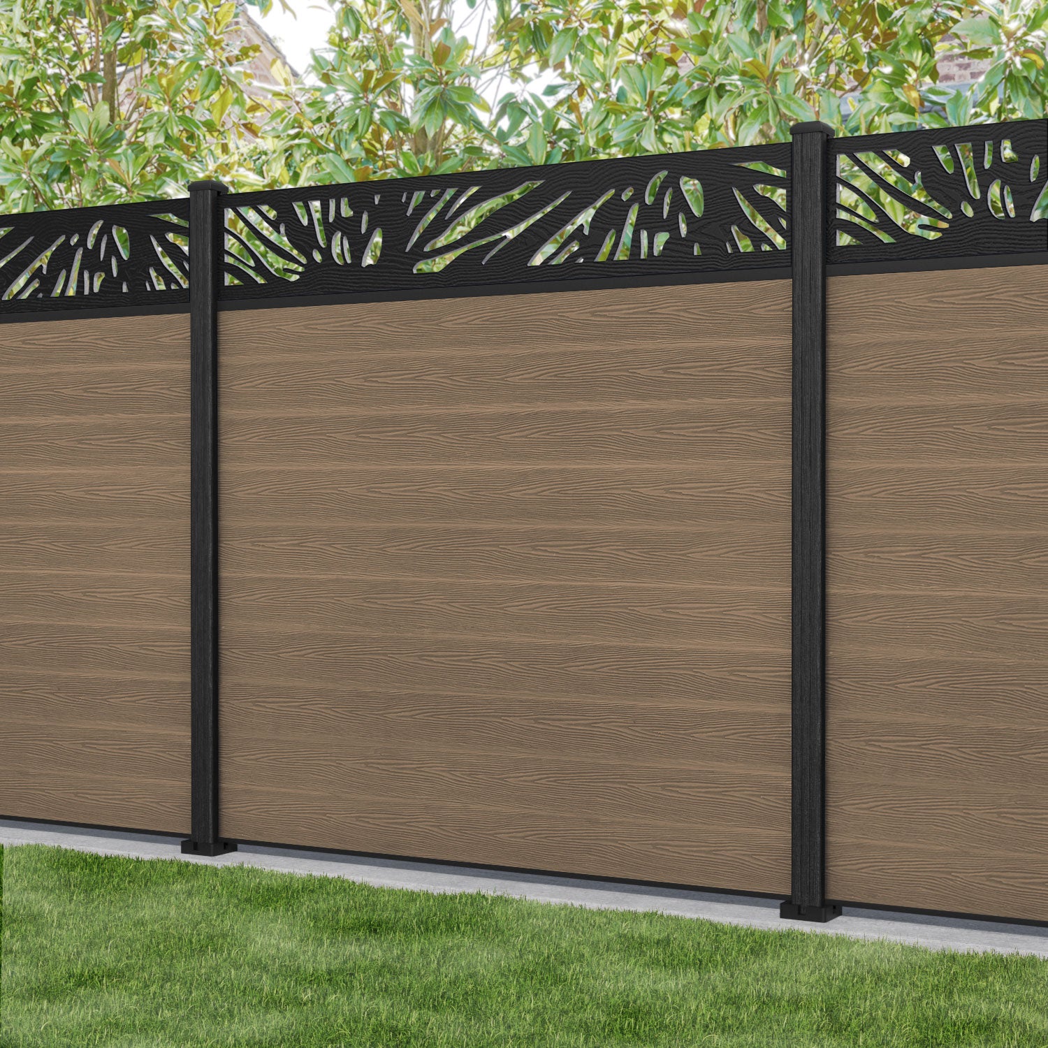 Classic Poppy Fence Panel - Teak - with our composite posts