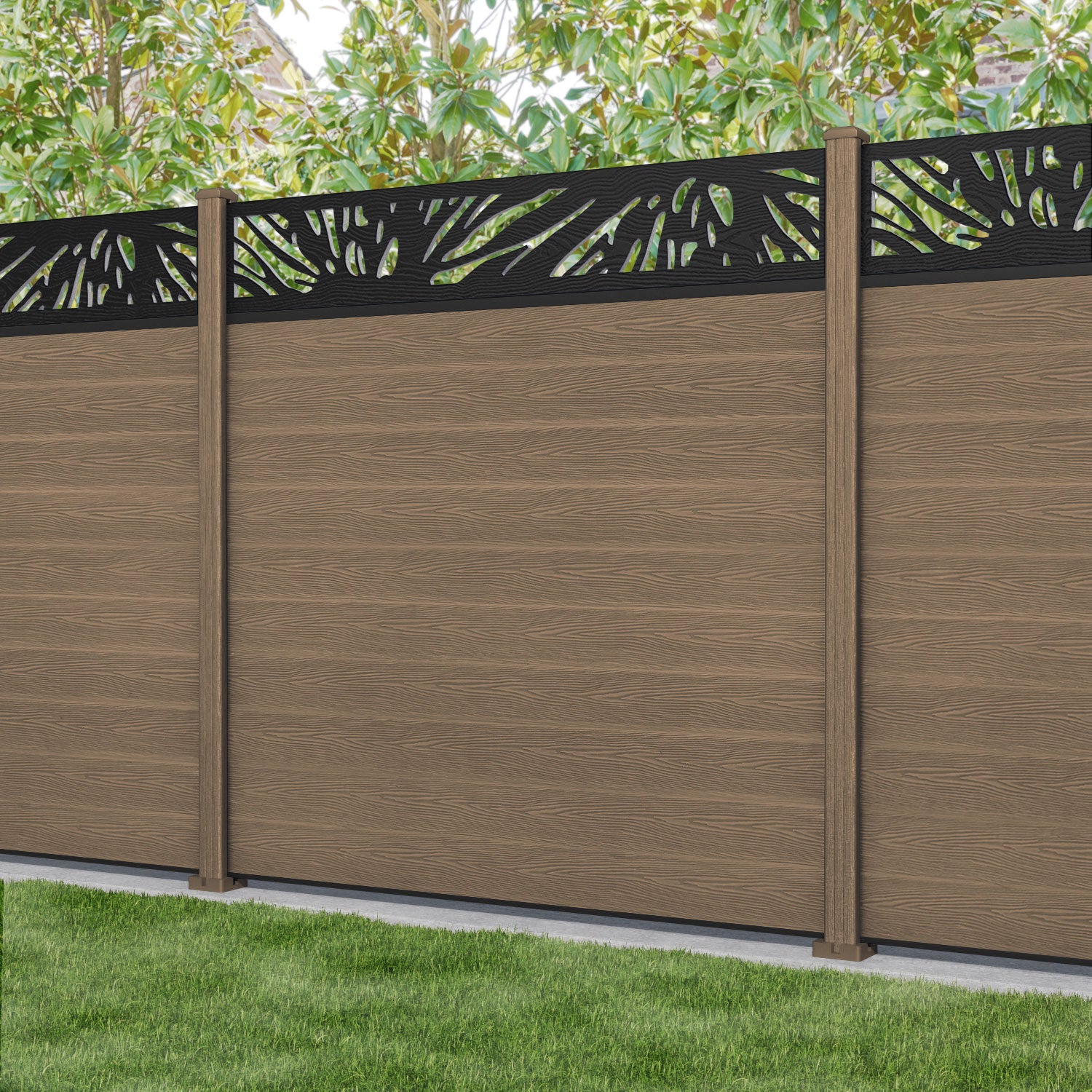 Classic Poppy Fence Panel - Teak - with our composite posts
