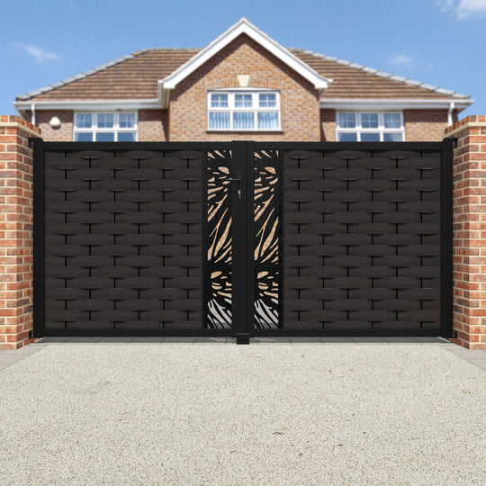 Ripple Poppy Straight Top Driveway Gate - Dark Oak - Middle Screen