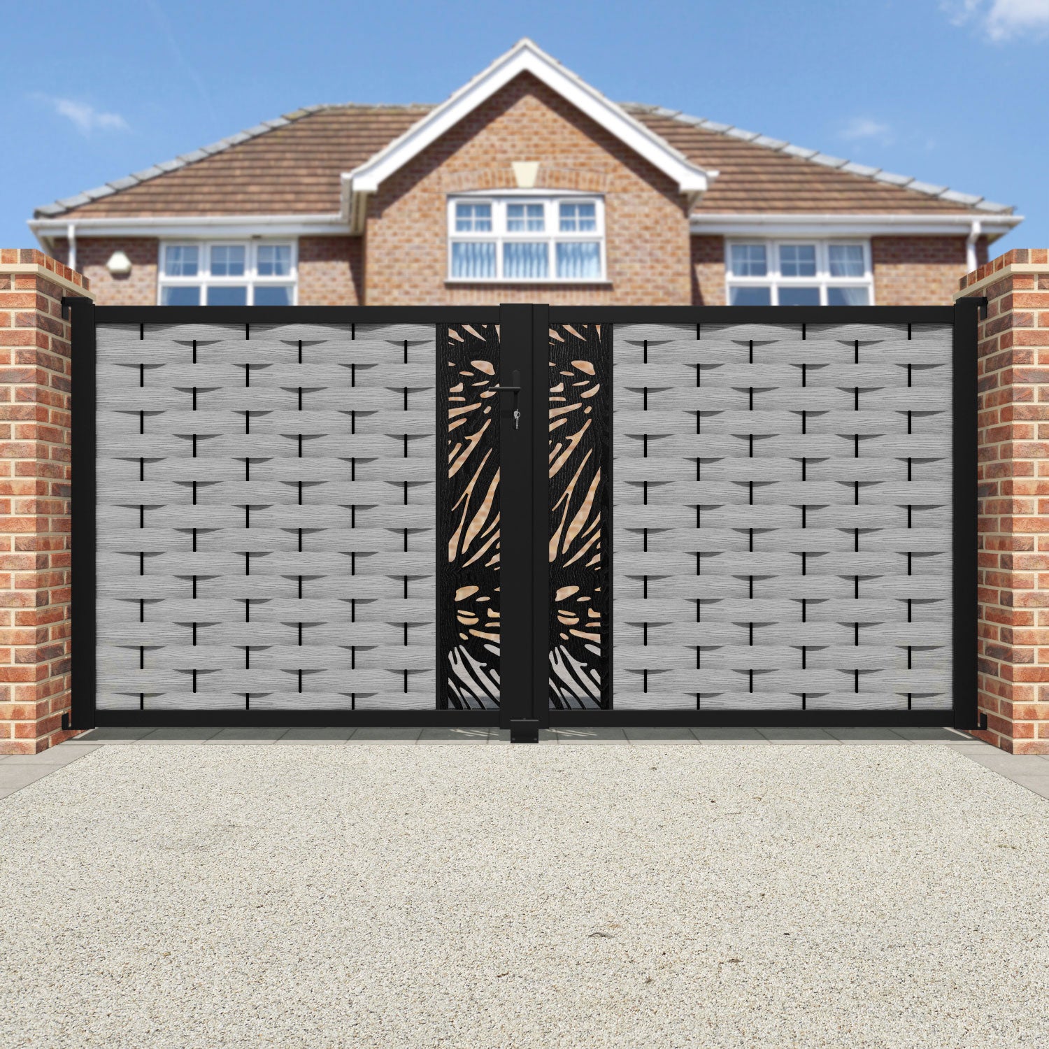 Ripple Poppy Straight Top Driveway Gate - Light Grey - Middle Screen