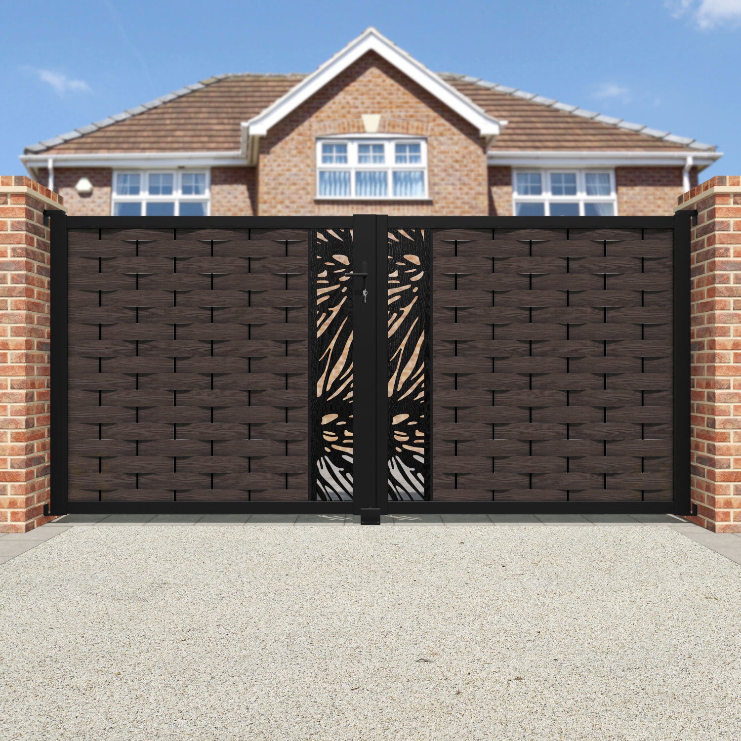 Ripple Poppy Straight Top Driveway Gate - Mid Brown - Middle Screen