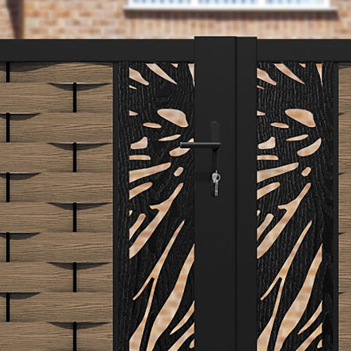 Ripple Poppy Straight Top Driveway Gate - Teak - Middle & End Screen