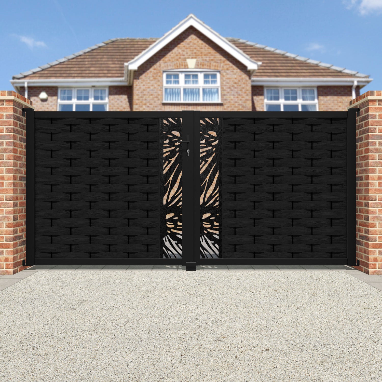 Ripple Poppy Straight Top Driveway Gate - Black - Middle Screen