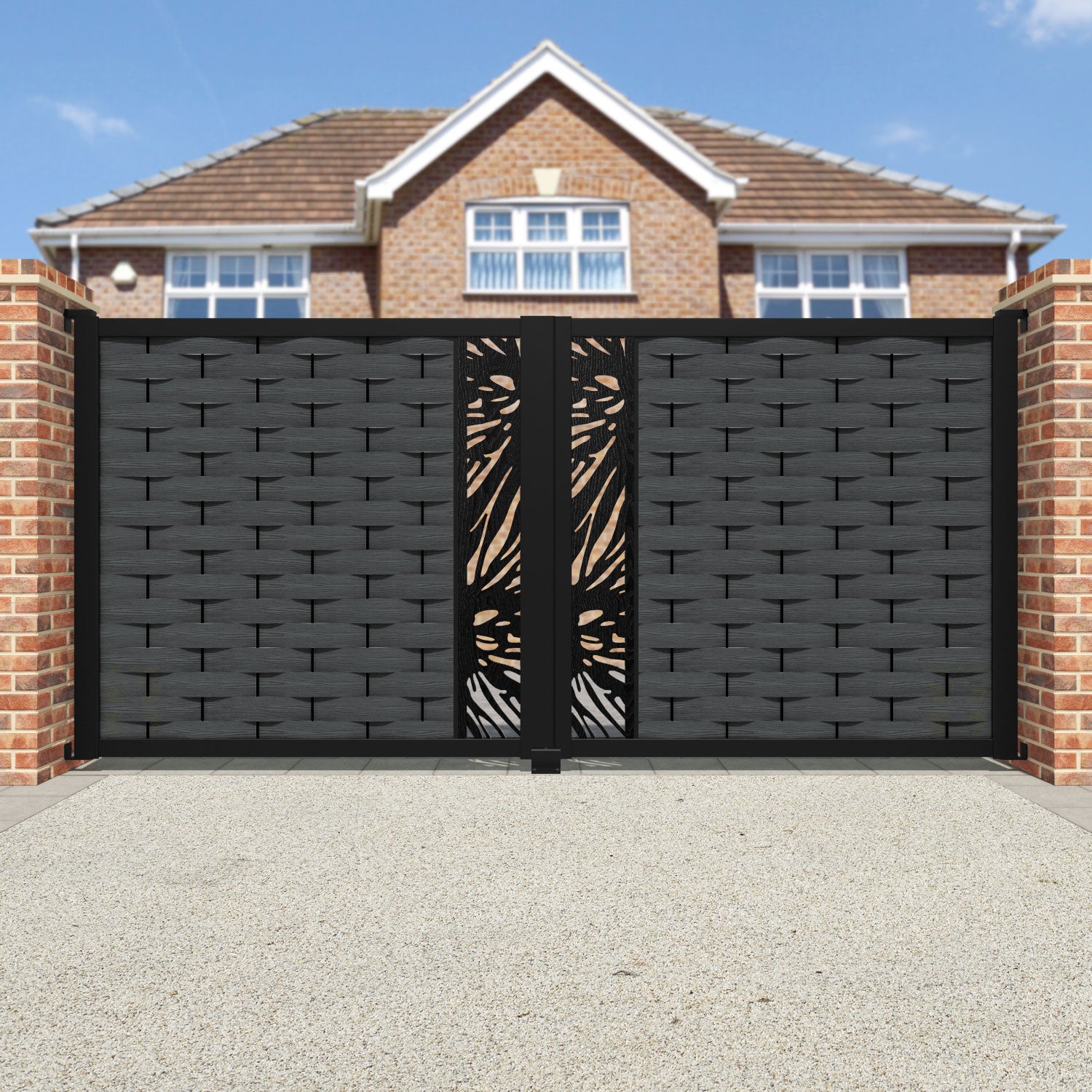 Ripple Poppy Straight Top Driveway Gate - Dark Grey - Middle Screen