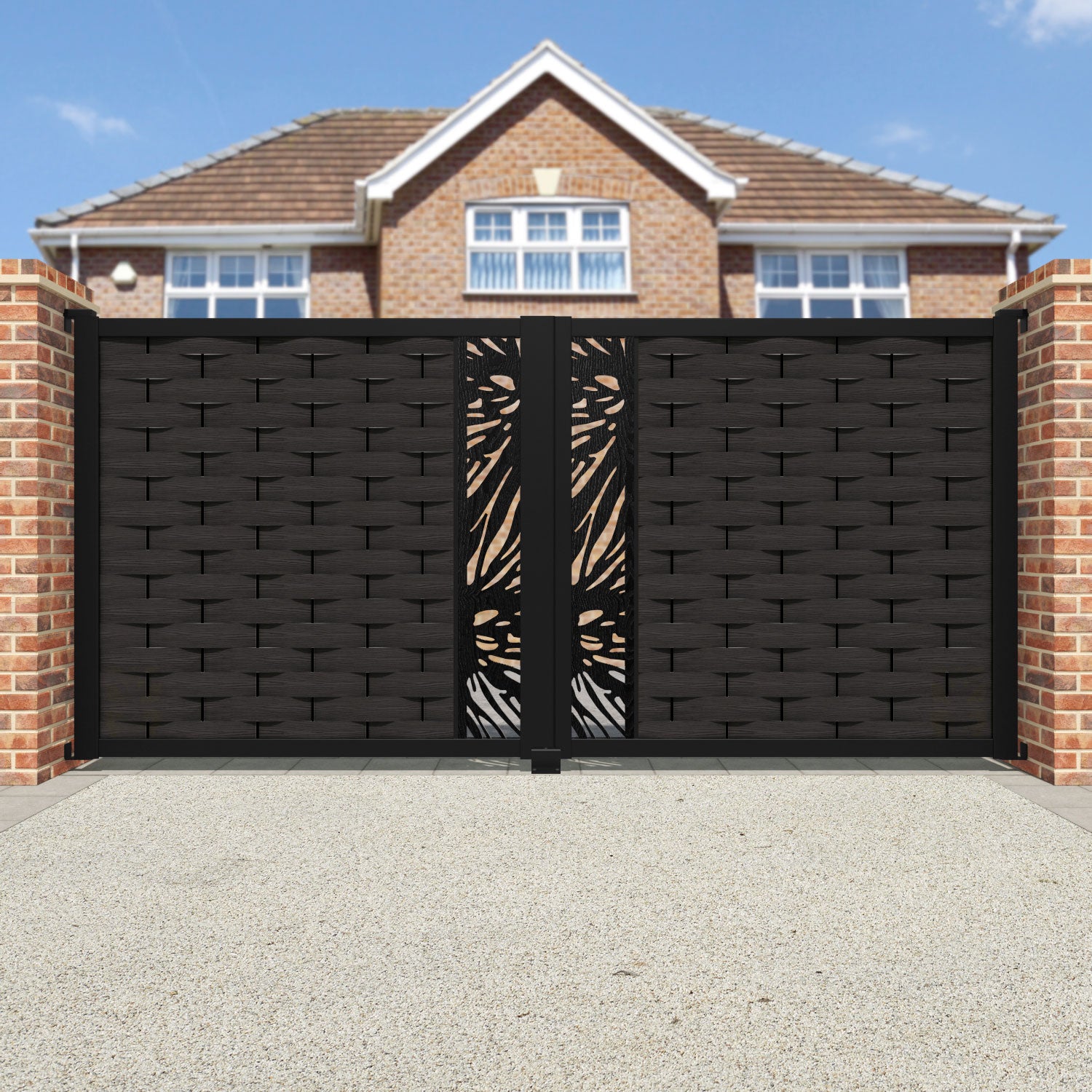 Ripple Poppy Straight Top Driveway Gate - Dark Oak - Middle Screen