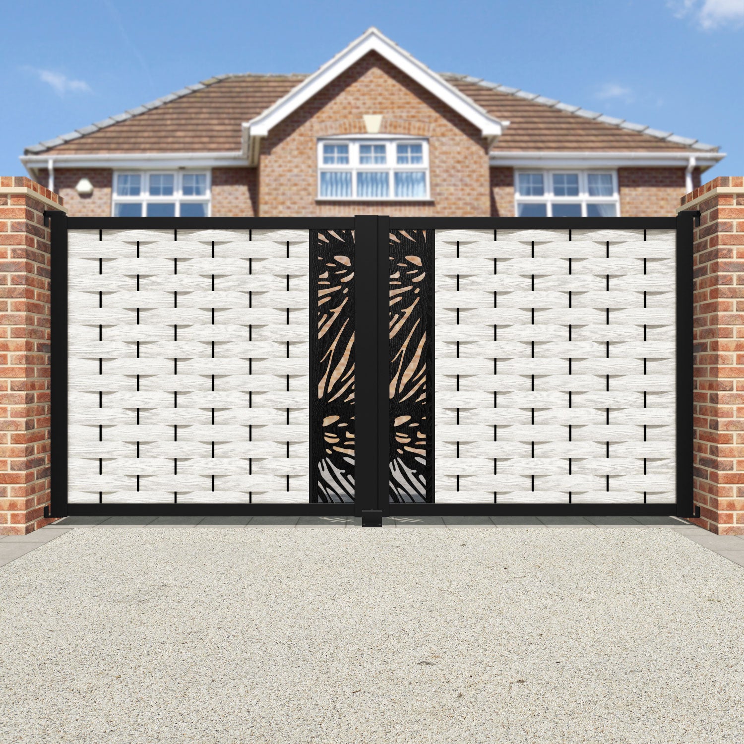 Ripple Poppy Straight Top Driveway Gate - Light Stone - Middle Screen