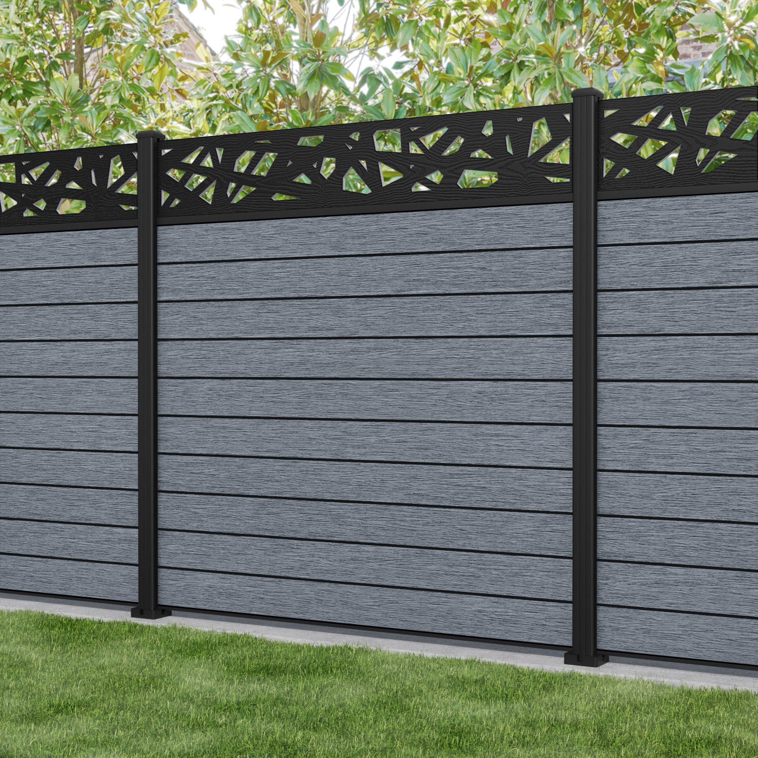Fusion Prism Fence Panel - Anthracite - with our aluminium posts