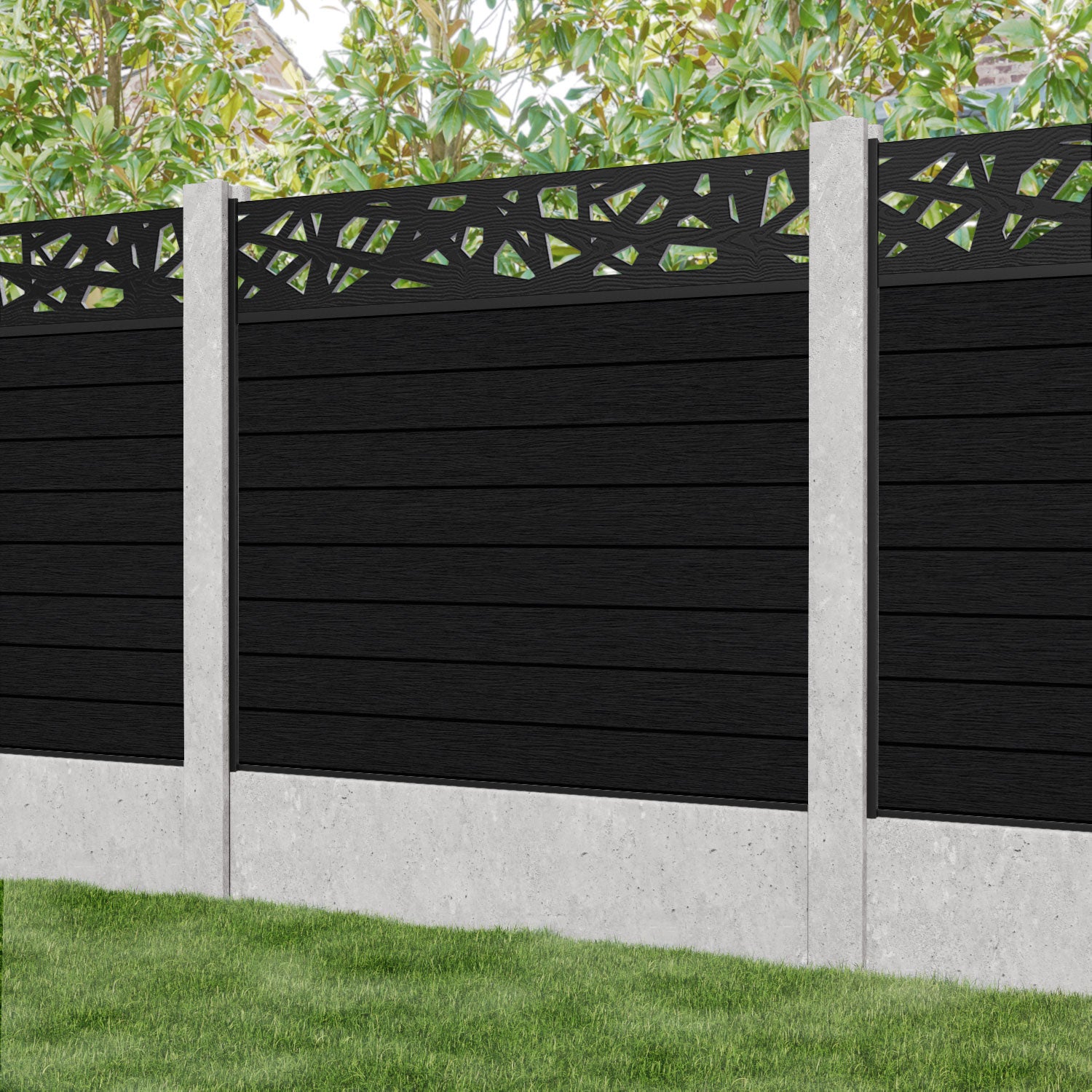 Fusion Prism Fence Panel - Black - for existing concrete posts