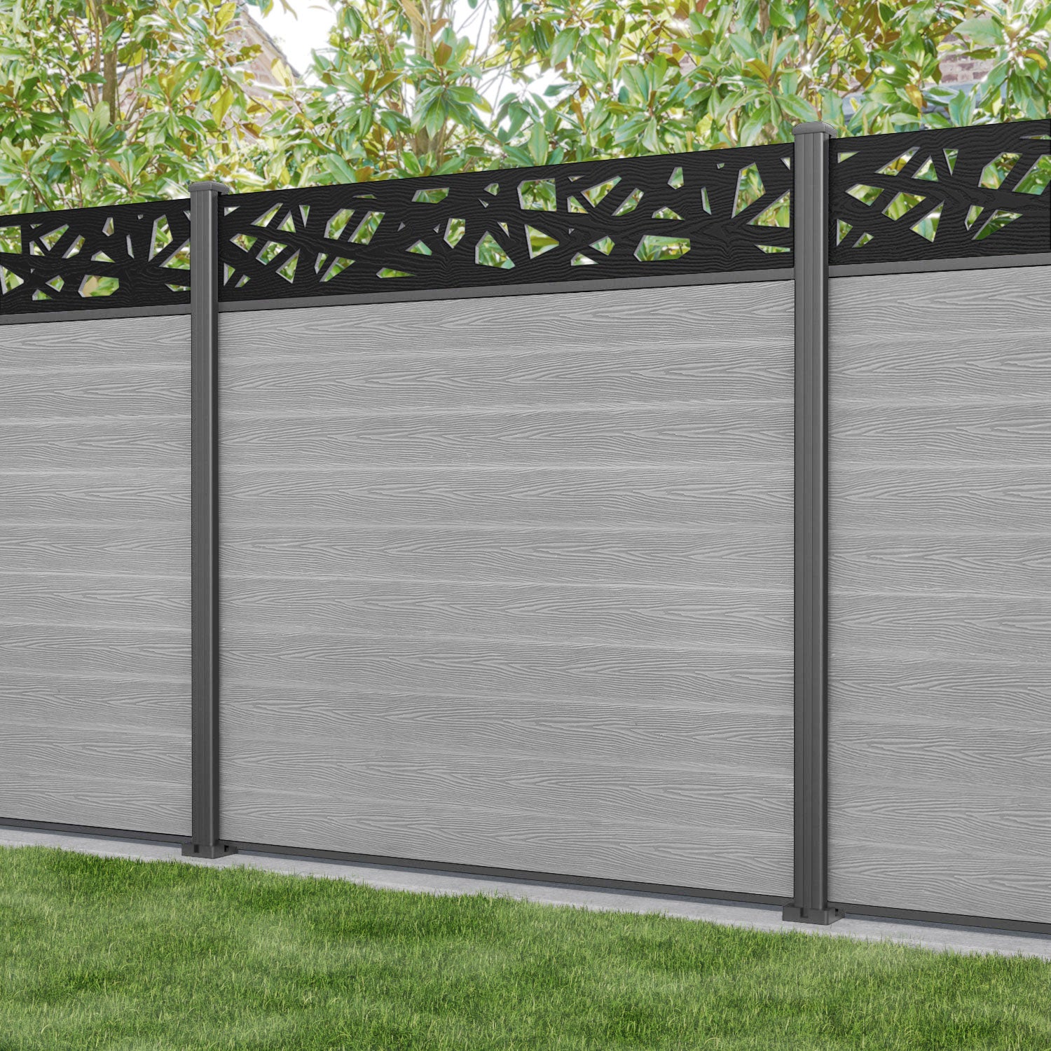 Classic Prism Fence Panel - Light Grey - with our aluminium posts