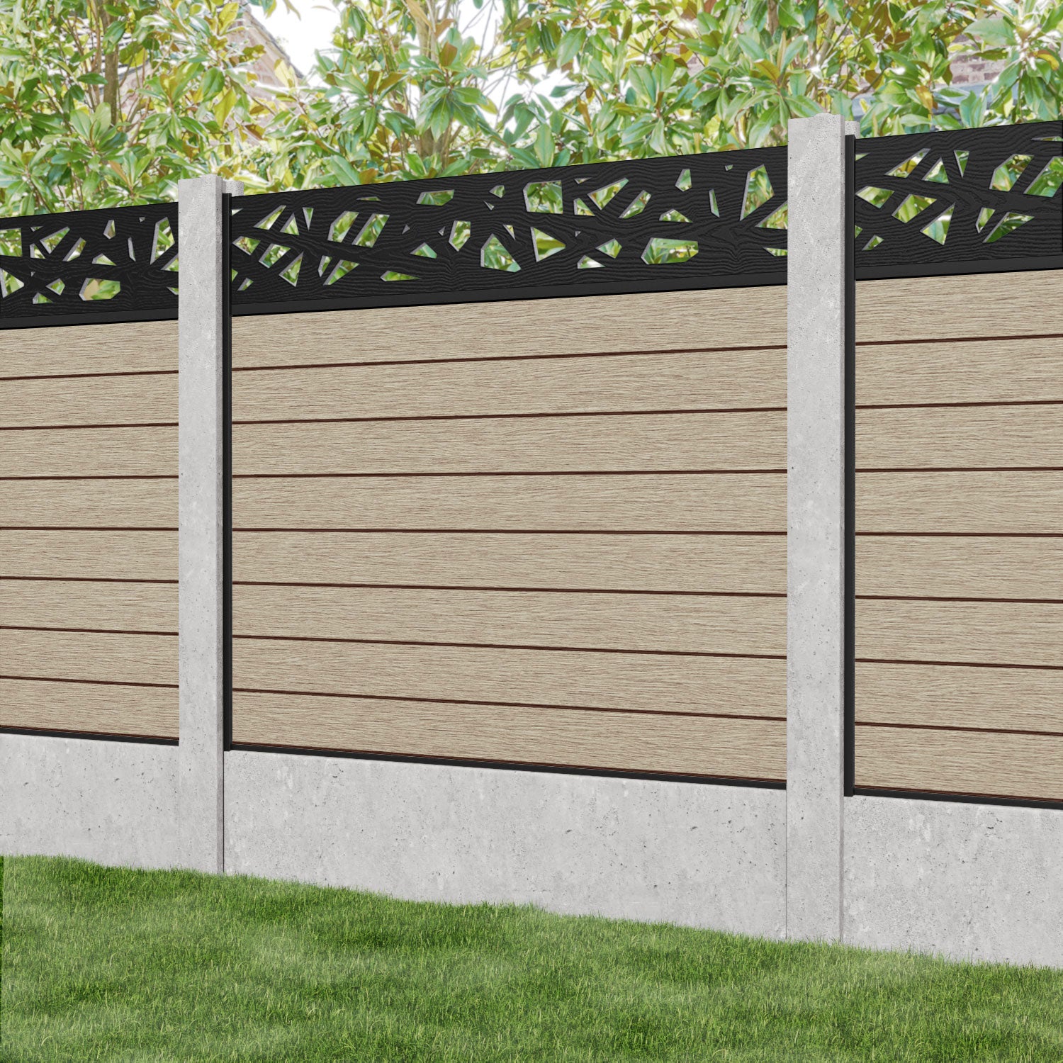 Fusion Prism Fence Panel - Light Oak - for existing concrete posts