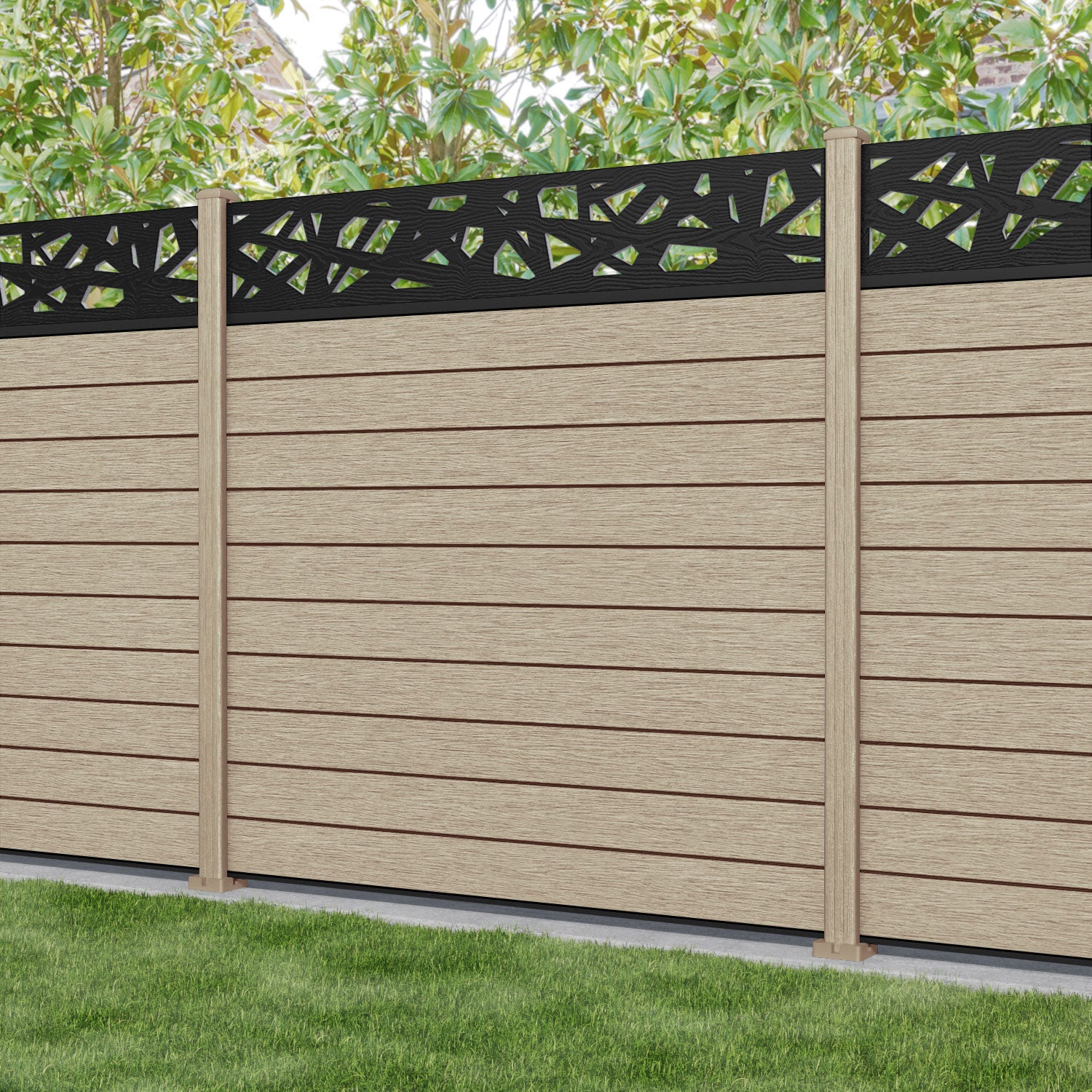 Fusion Prism Fence Panel - Light Oak - with our composite posts
