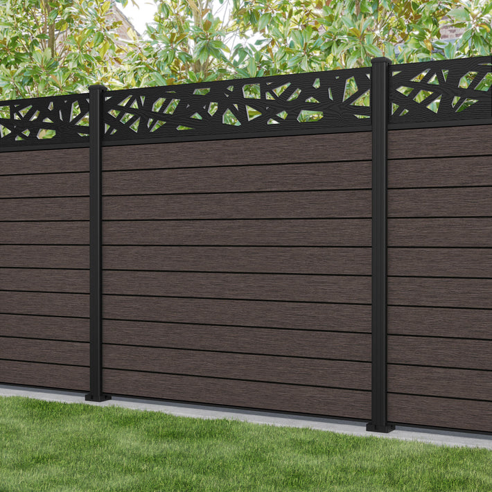 Fusion Prism Fence Panel - Mid Brown - with our aluminium posts