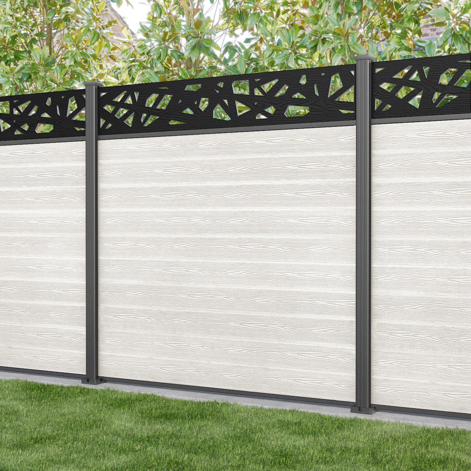 Classic Prism Fence Panel - Light Stone - with our aluminium posts