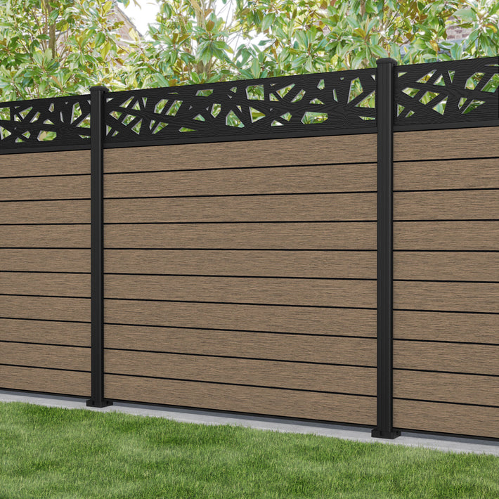 Fusion Prism Fence Panel - Teak - with our aluminium posts