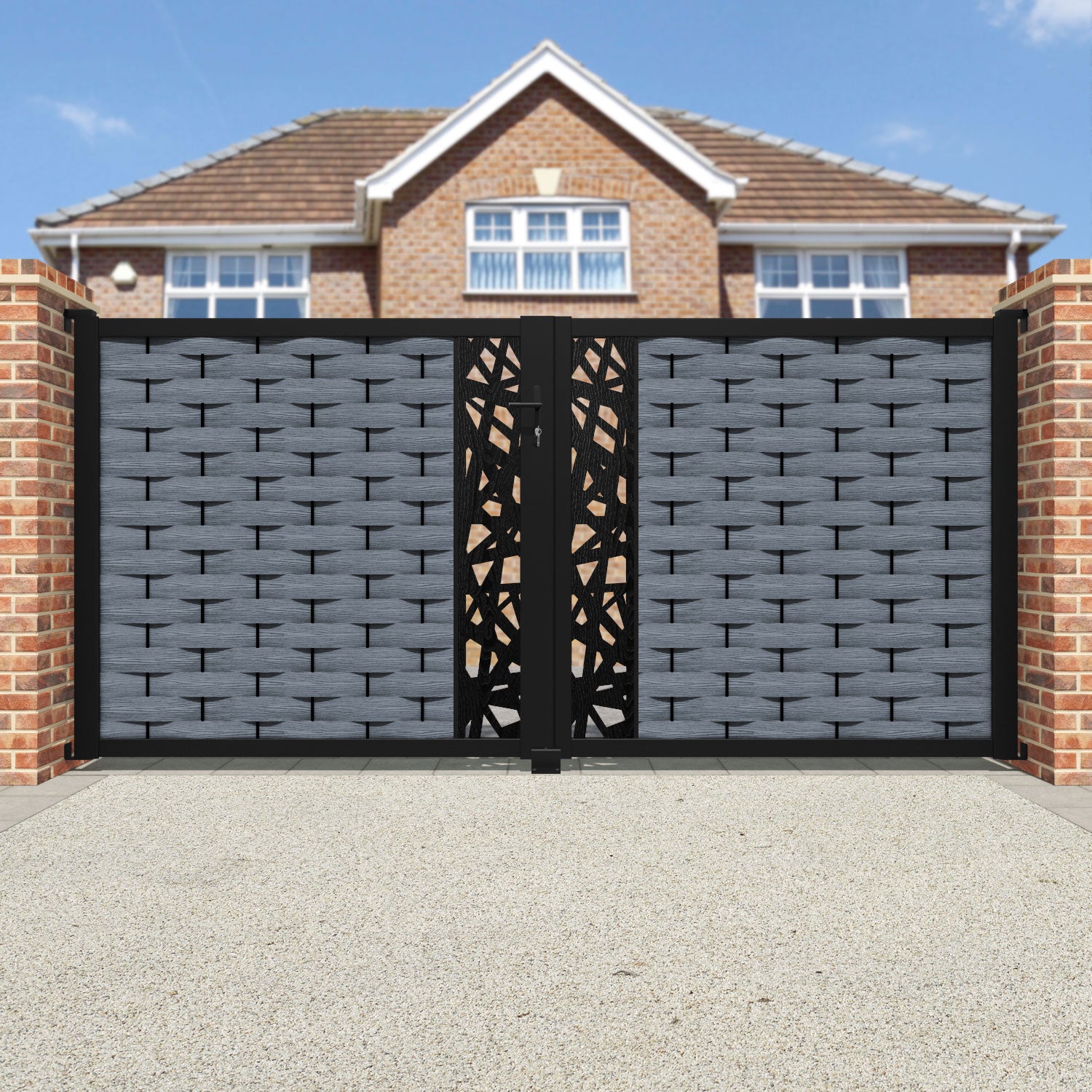 Ripple Prism Straight Top Driveway Gate - Anthracite - Middle Screen