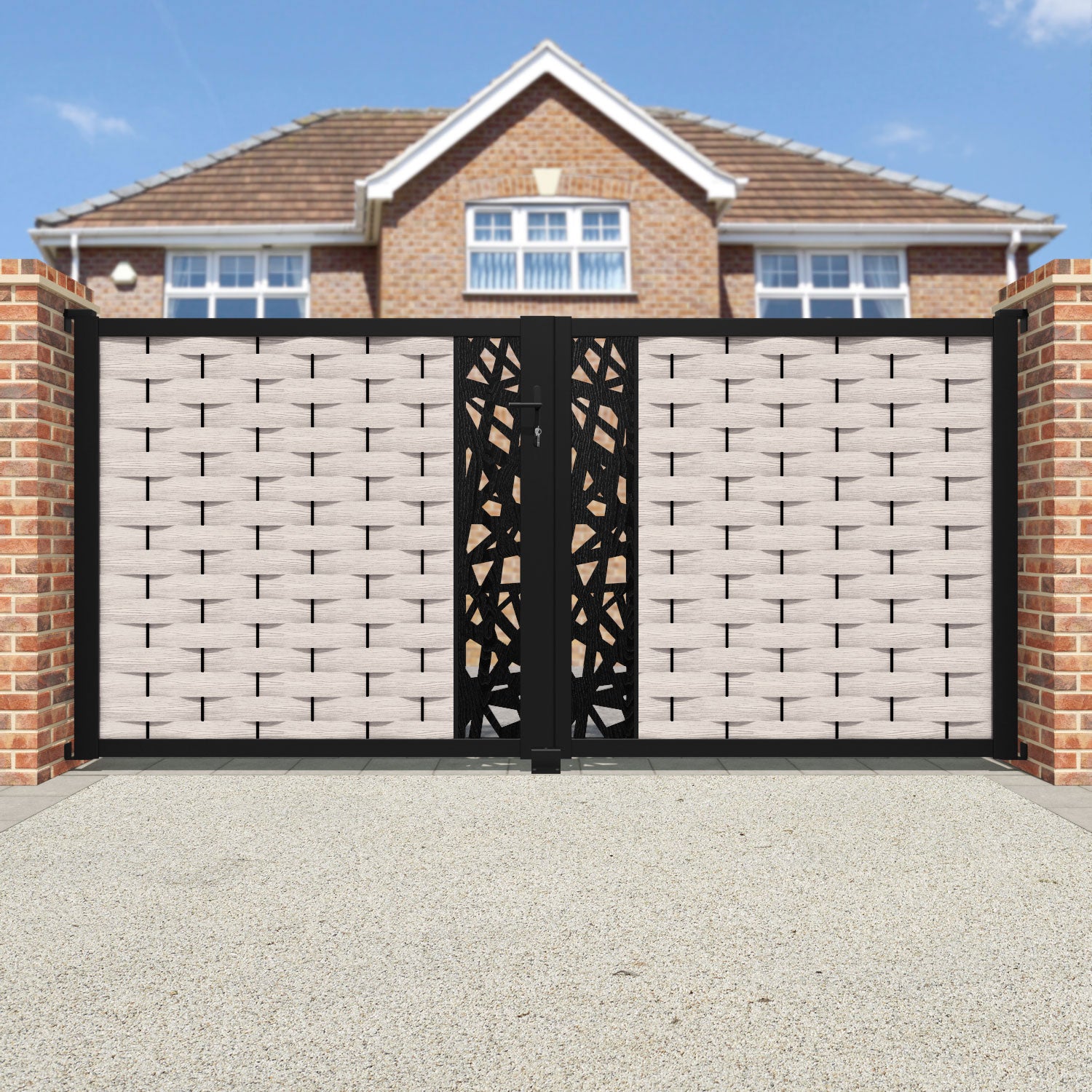 Ripple Prism Straight Top Driveway Gate - Mid Stone - Middle Screen