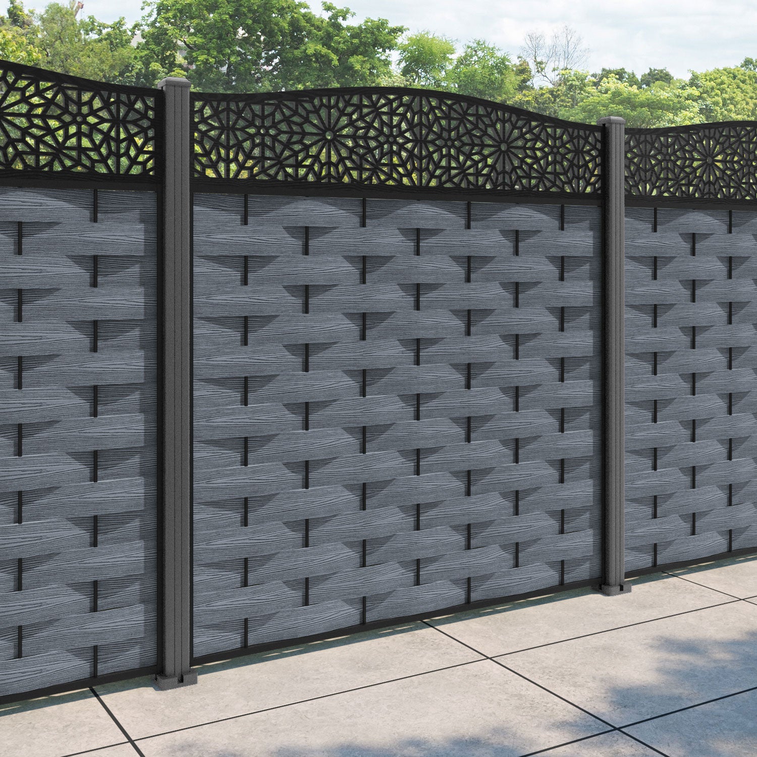 Ripple Alnara Curved Top Fence Panel - Anthracite - with our aluminium posts